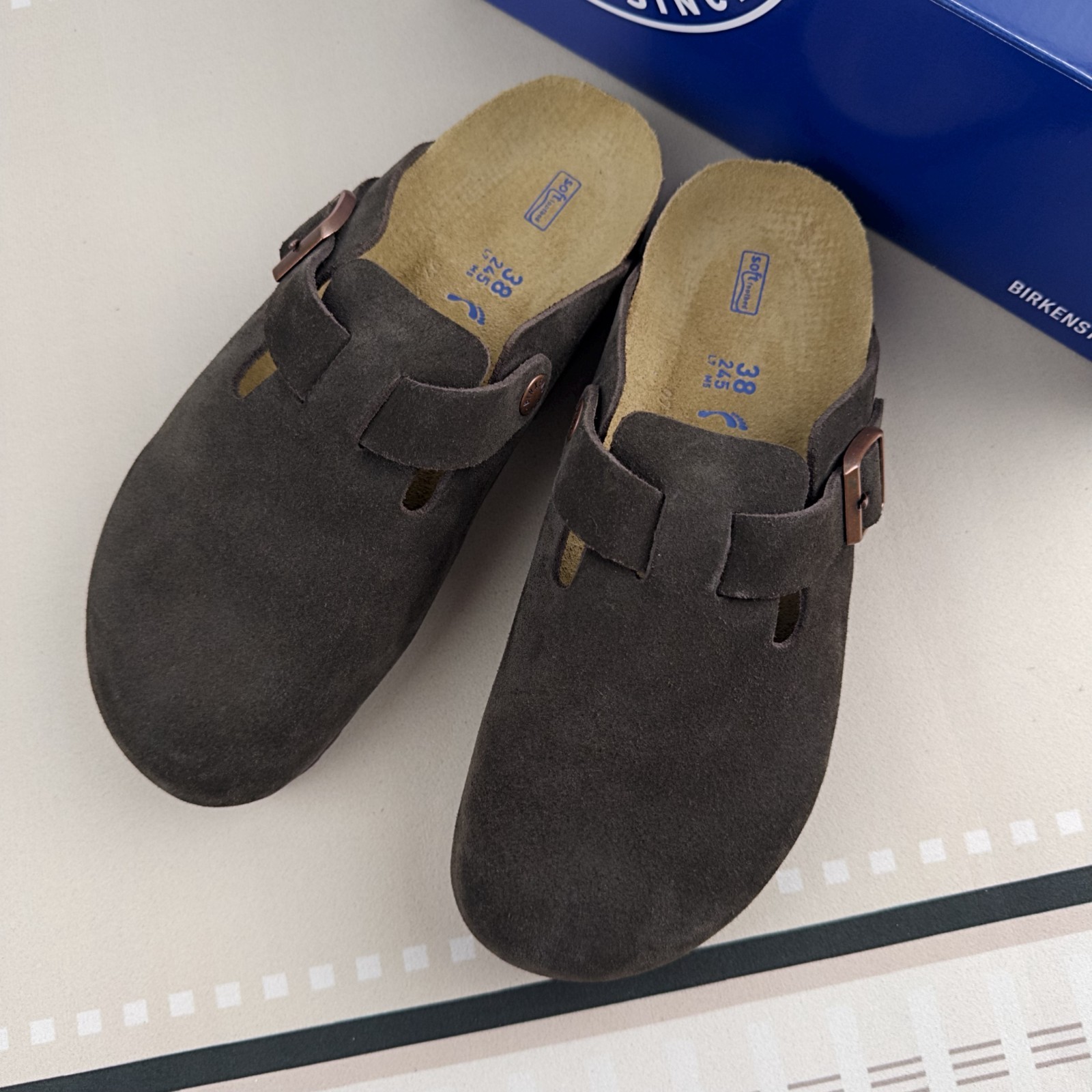 Birkenstock Boston Mocha Unisex Clog Suede Leather Soft Footbed Comfort Shoes