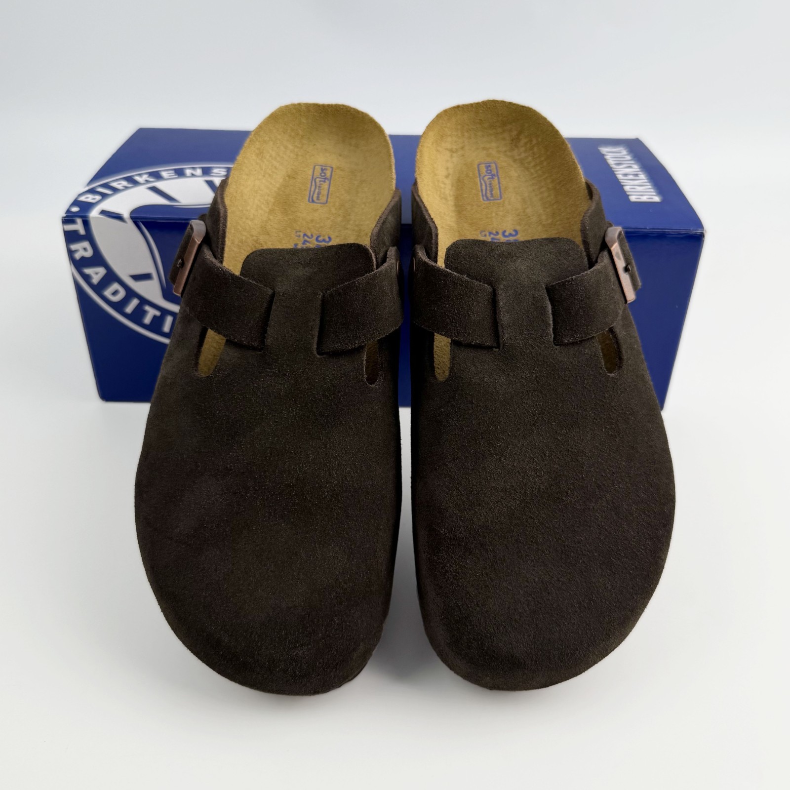 Birkenstock Boston Suede Leather Soft Footbed Clog Mocha Unisex Adults Shoes