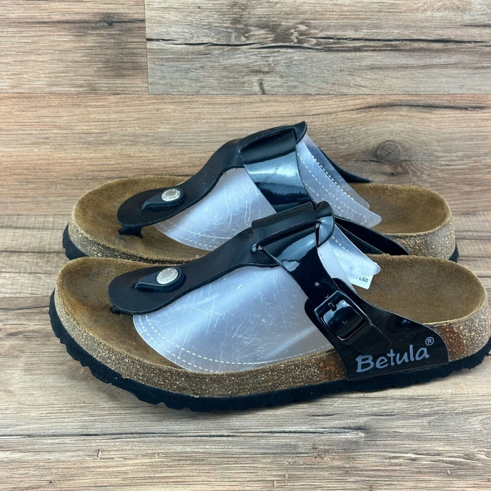 Birkenstock Women Size 6 Sandal Betula Gizeh  Black Leather Thong Shoes