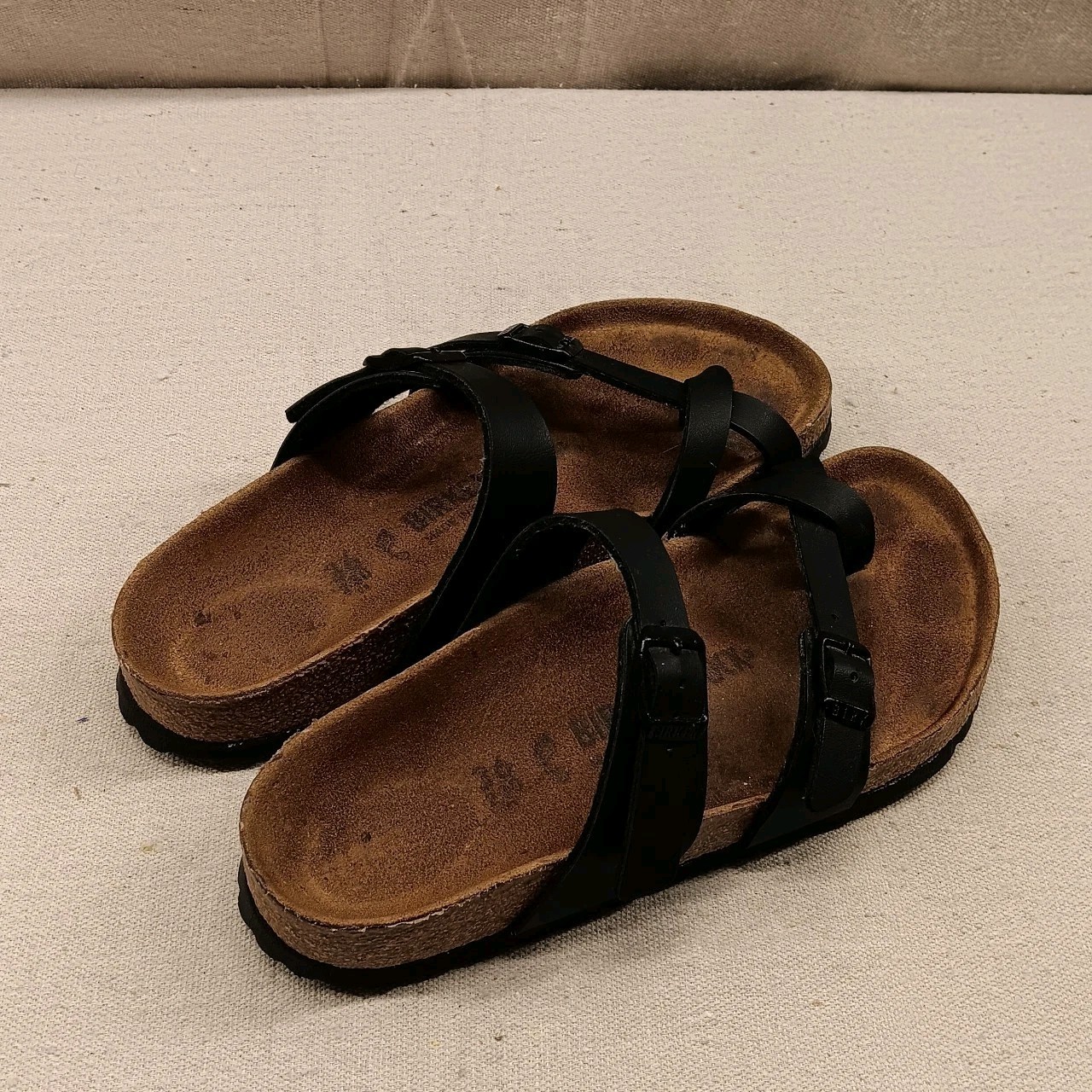 Birkenstock Mayari Womens 5 Sandals Slip On Strappy Black Leather Toe Loop EU 36