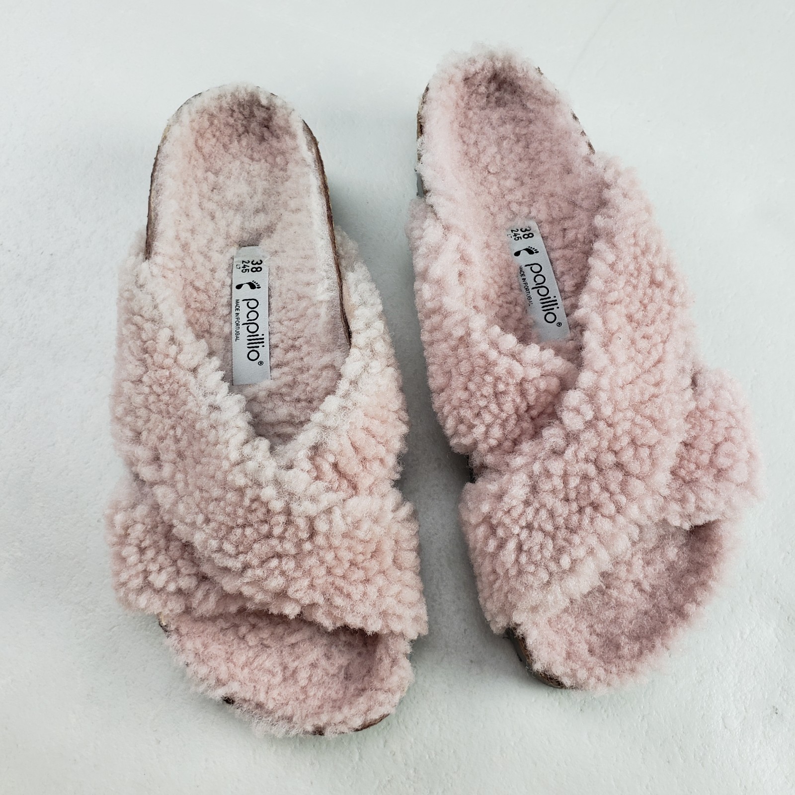 Birkenstock Papillio Daytona Shearling Slide Women 7-7.5 38 Pink Platform Sandal