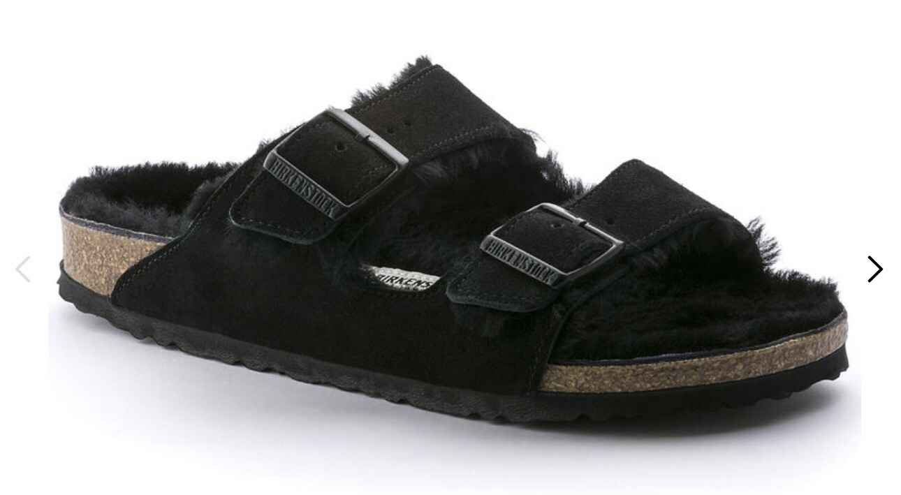 Birkenstock ARIZONA FUR Shearling EU38 BLACK Suede W7/M5 Narrow Sandals BF-38