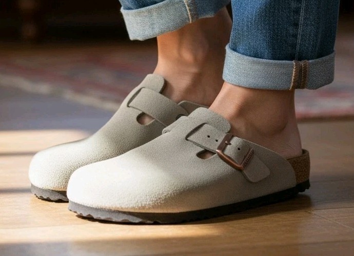 Birkenstock Boston Soft Footbed Suede Leather Women’s Clogs, Taupe