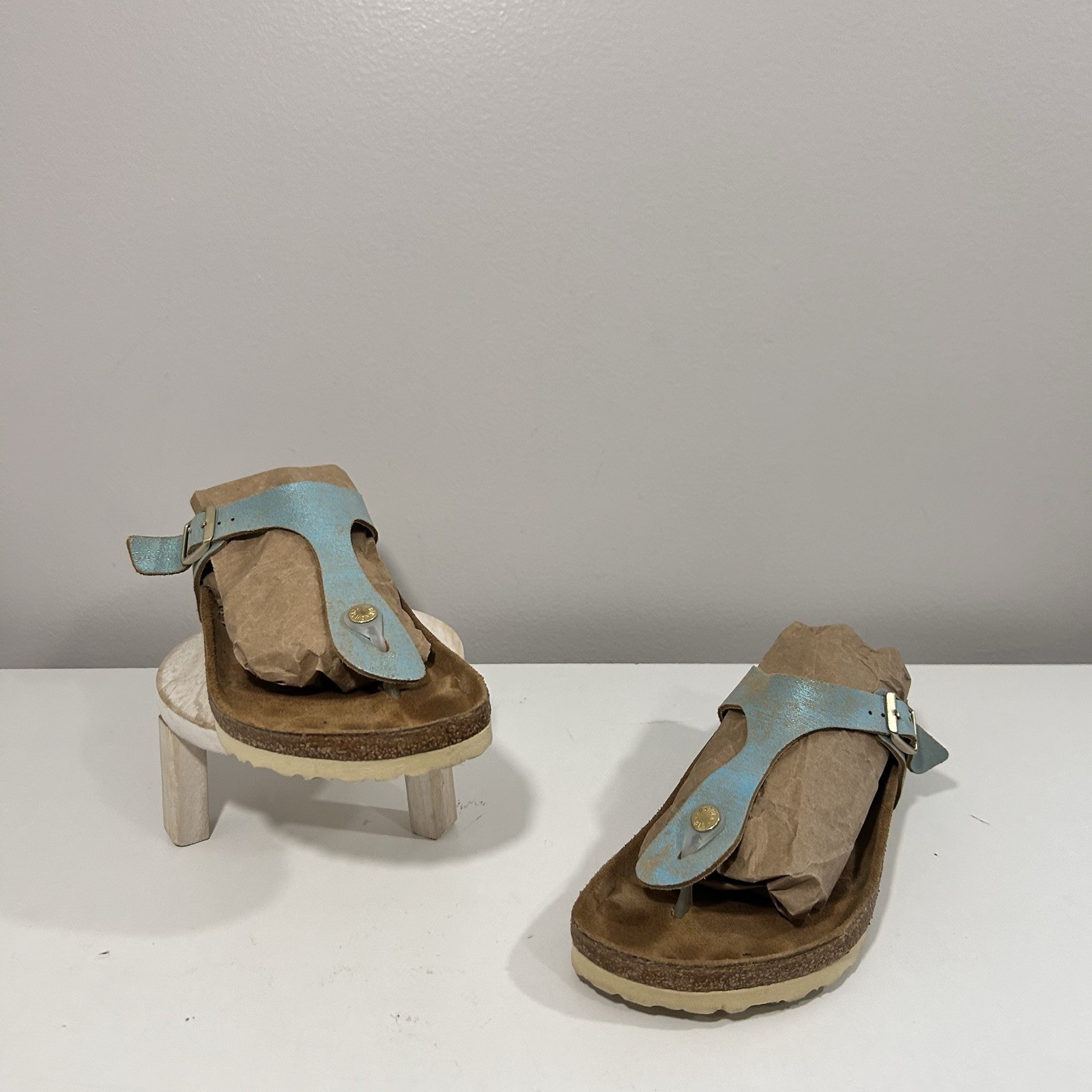 Birkenstock Gizeh Sandals EU 40 US W9 M7 Washed Metallic Aqua EUC