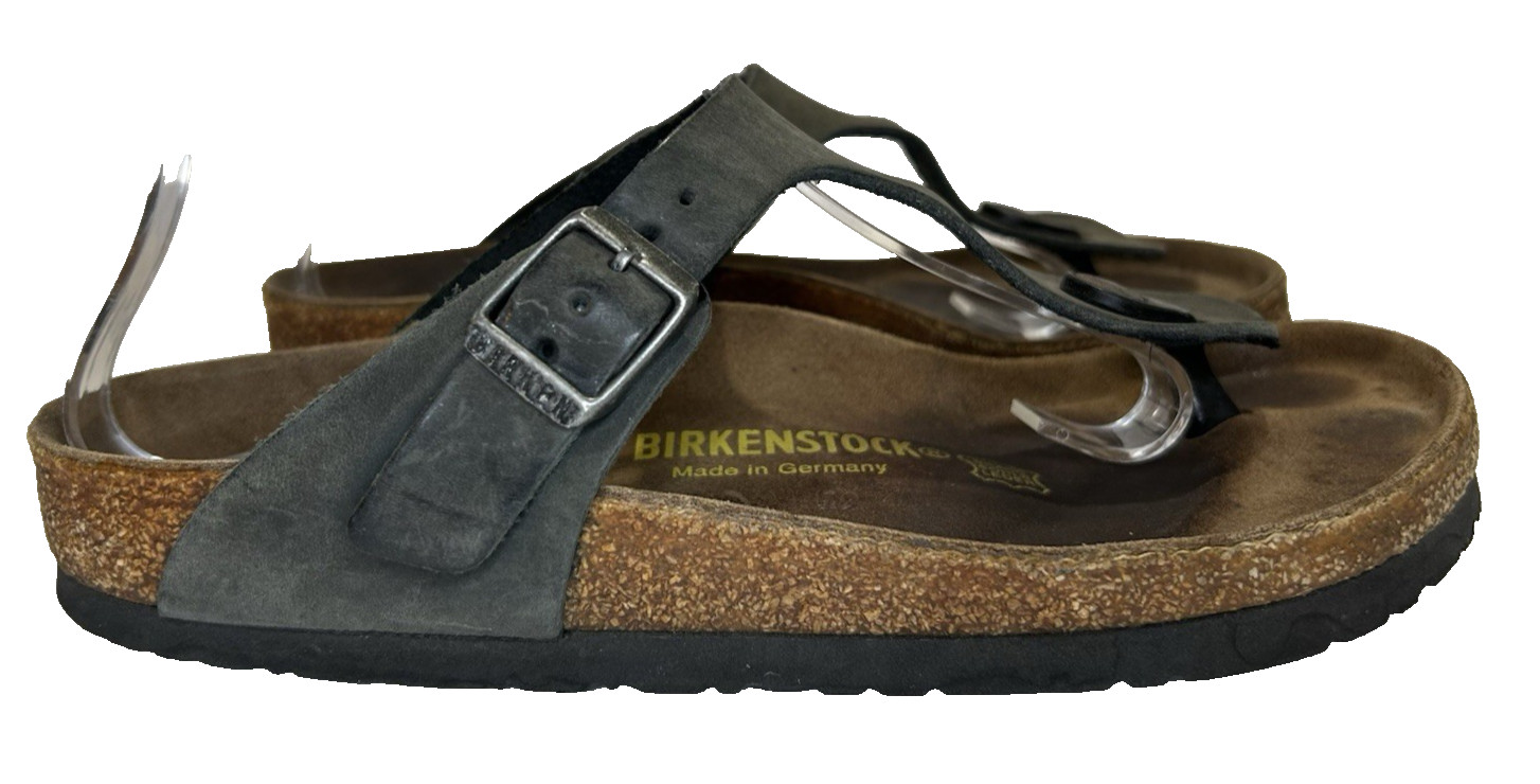 Birkenstock Gizeh Thong Sandals Women Sz 37 6.5 Grey Birko Flor Slip On Buckle