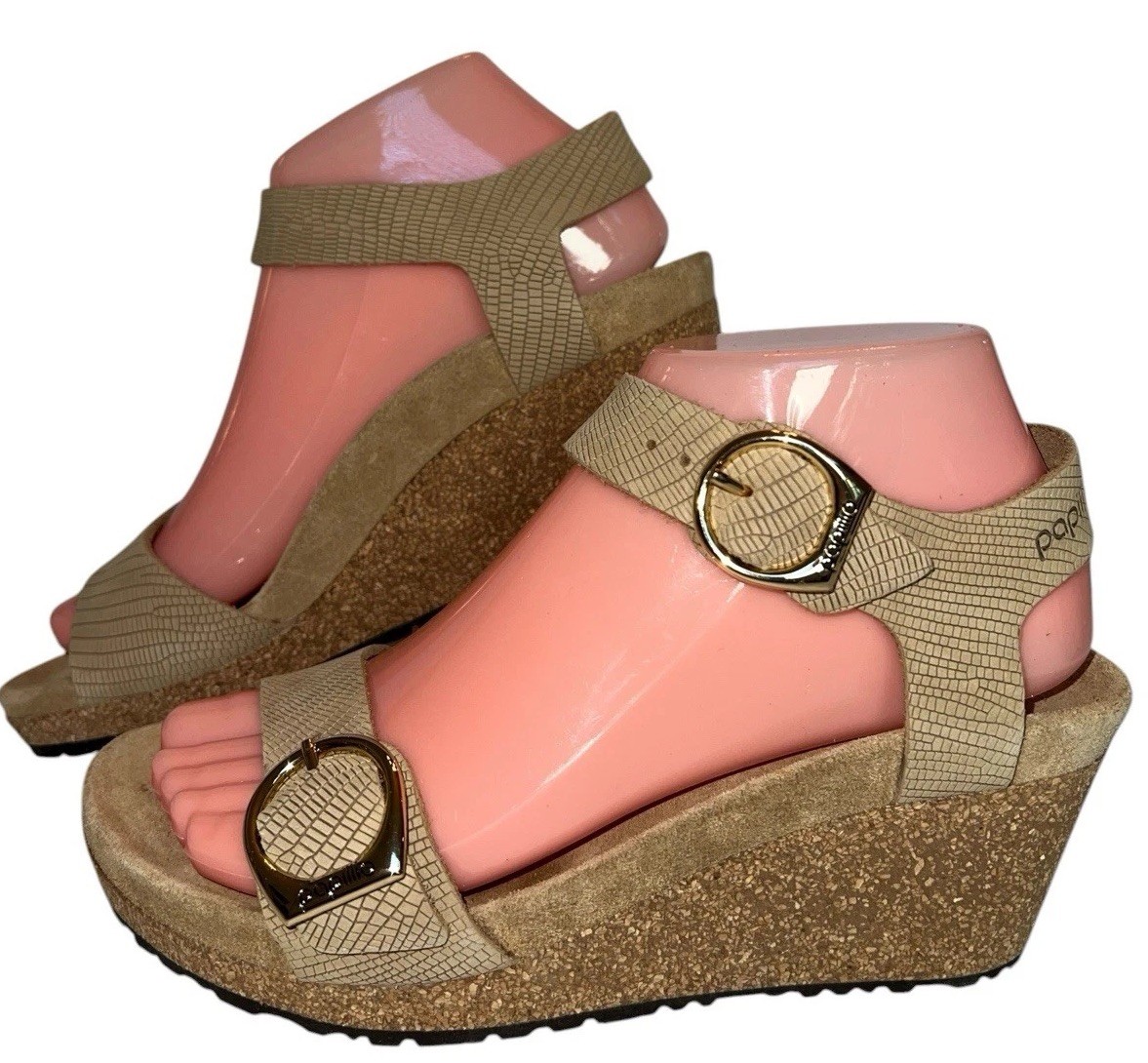 Birkenstock Papillio Size 6 Soley Ring-Buckle Sandcastle Wedge Sandal  Leather