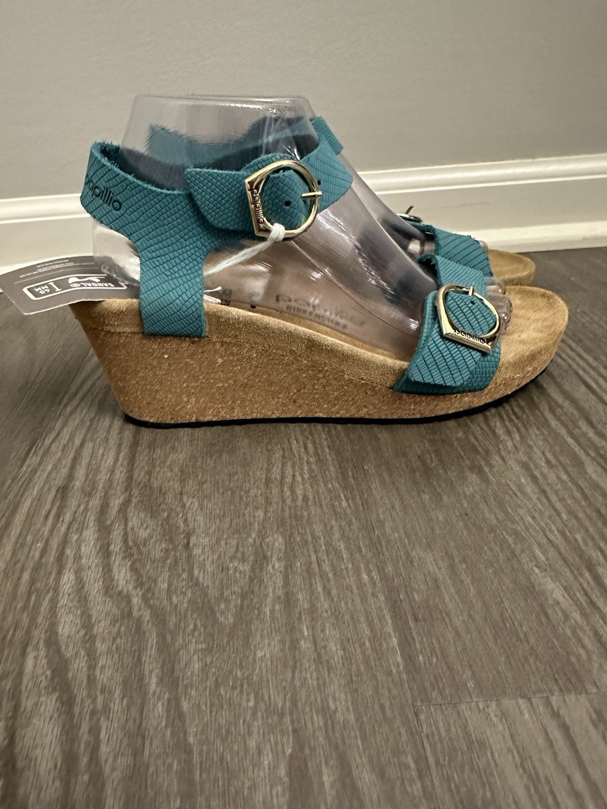 Birkenstock papillio Teal Blue Slingback Wedge Sandals Size 9