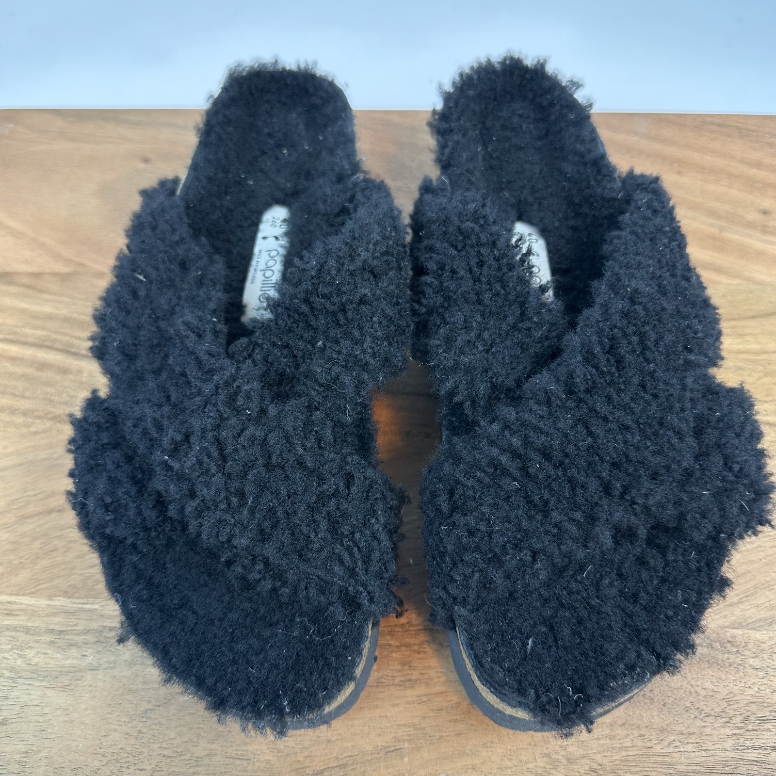 New Womens Birkenstock Papillio Black Daytona Teddy Platform Sandals 40 US 9