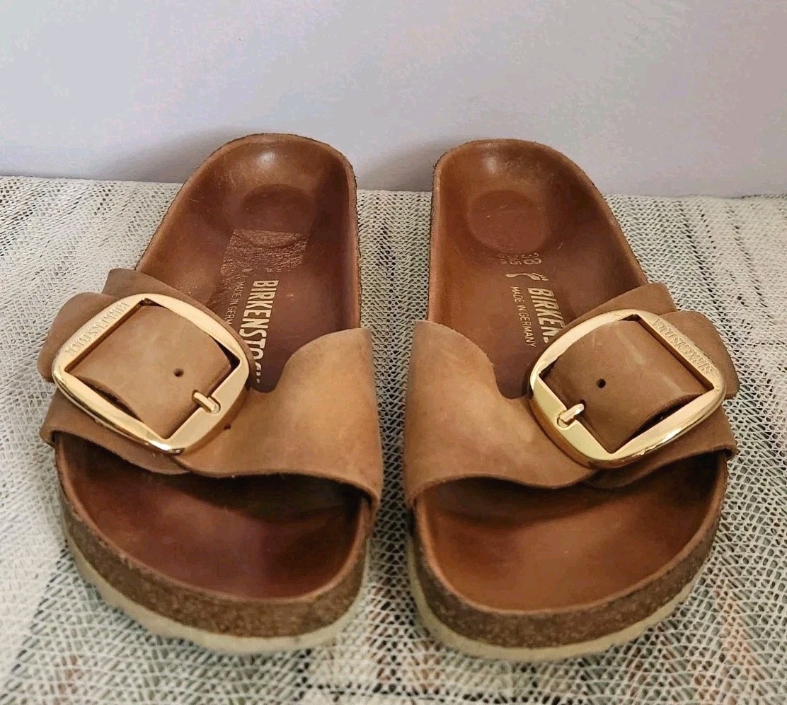 BIRKENSTOCK Madrid Big Buckle Nubuck Sandals Slip-On Brown Women’s Size 38/US 7