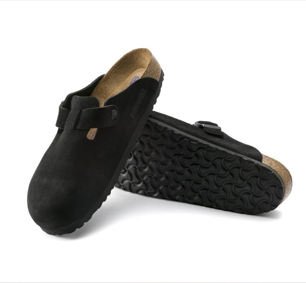 Birkenstock Boston Clogs Black Suede Leather Mules Sandals Narrow NWB