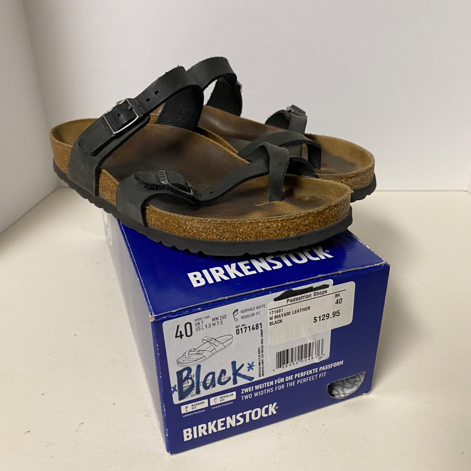 Birkenstock Size 40 Mayari Women Toe Loop Sandal Smooth Black Leather With Box