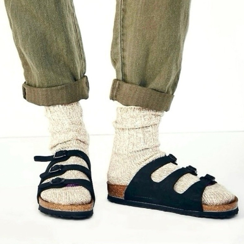 BIRKENSTOCK Florida Leather Sandals Size EUR 39 US 8 Black Comfort Slip On Boho