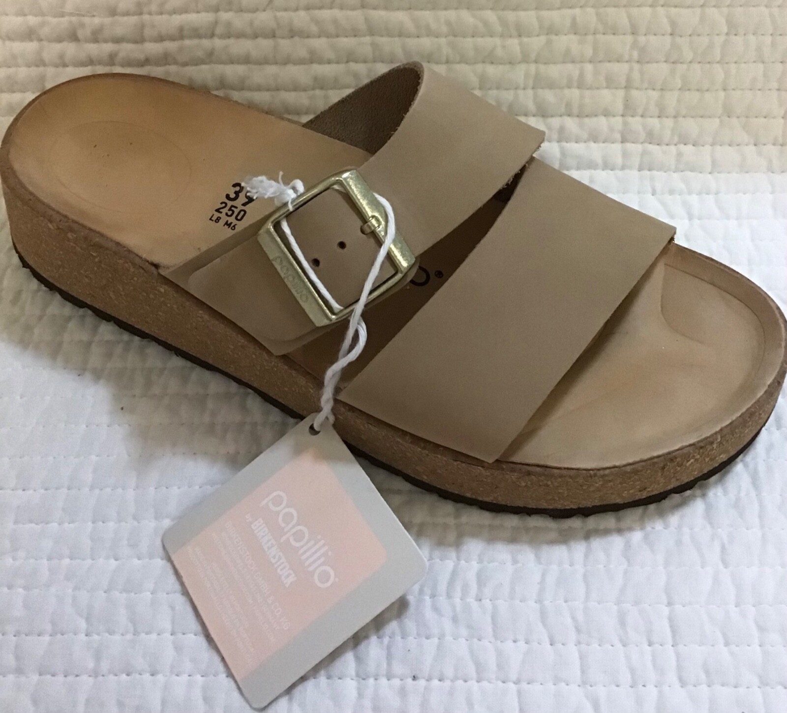 BIRKENSTOCK PAPILLIO ALMINA TWO STRAP PLATFORM WEDGE  SANDCASTLE 39 L8N