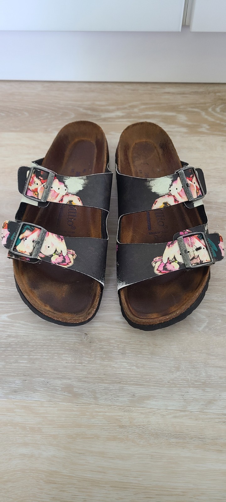 Birkenstock Papillio Arizona Black Floral Shoes Sandals Size 40 Women’s 9 Narrow