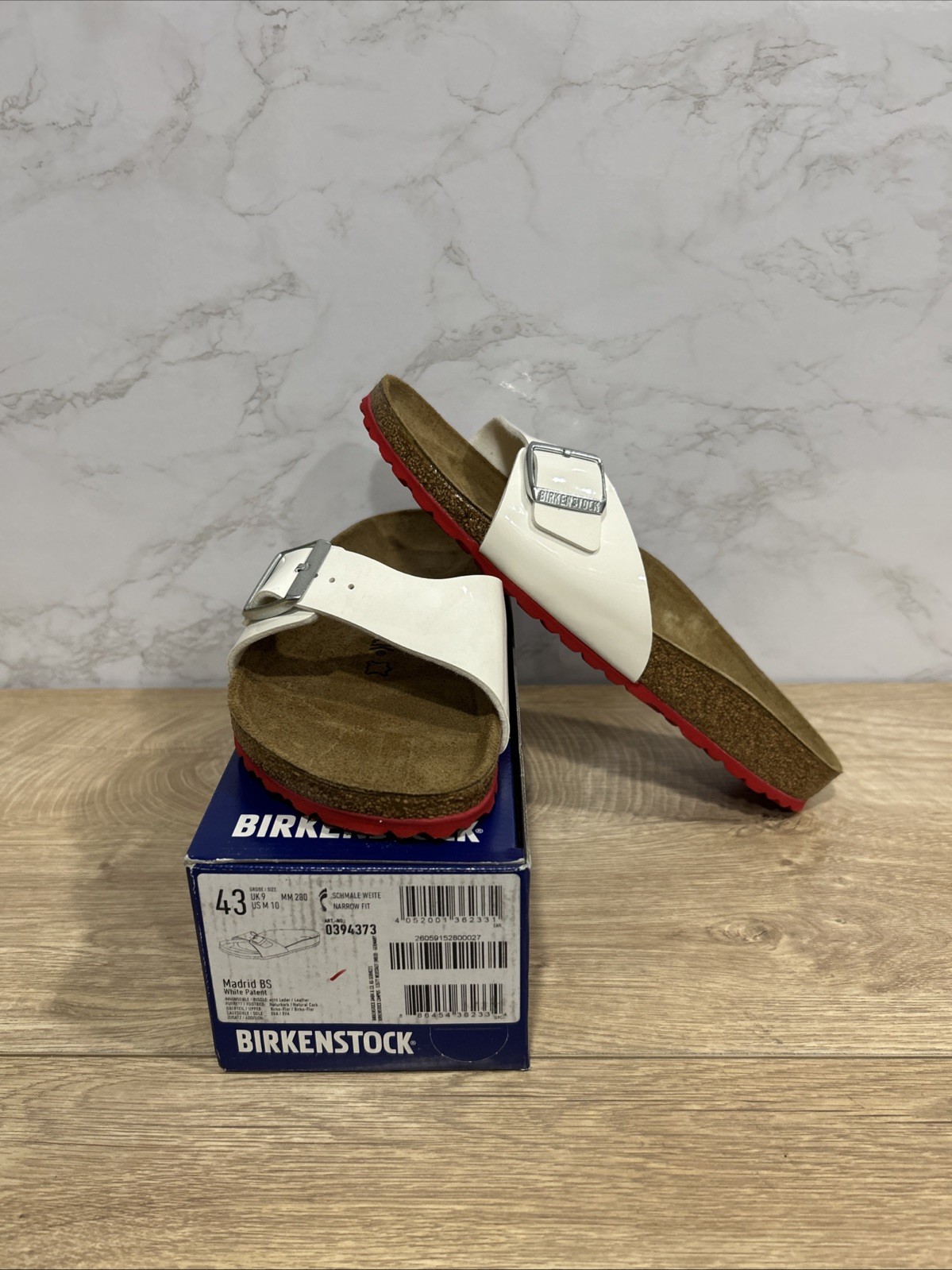 Birkenstock Madrid BS White Patent Leather Men Sandals 0394373 Sz 10 Narrow