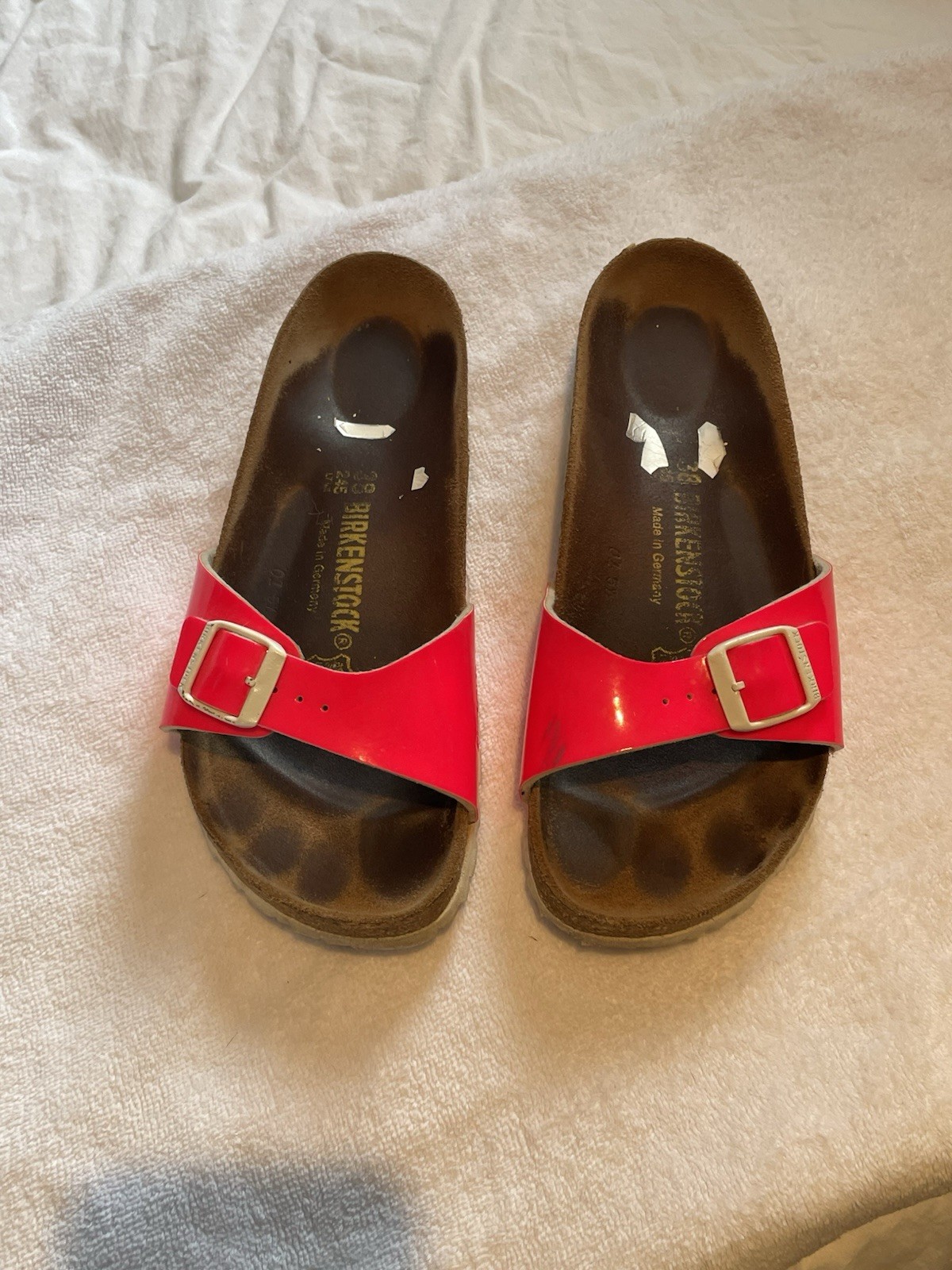 Birkenstock Madrid Patent Leather Neon Pink Buckle Sandals Sz 37 7