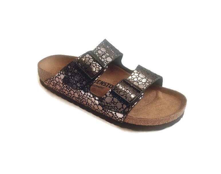 Birkenstock Arizona Sandals Womens Size 6 – 6.5 Black Metallic Stone Narrow EU37