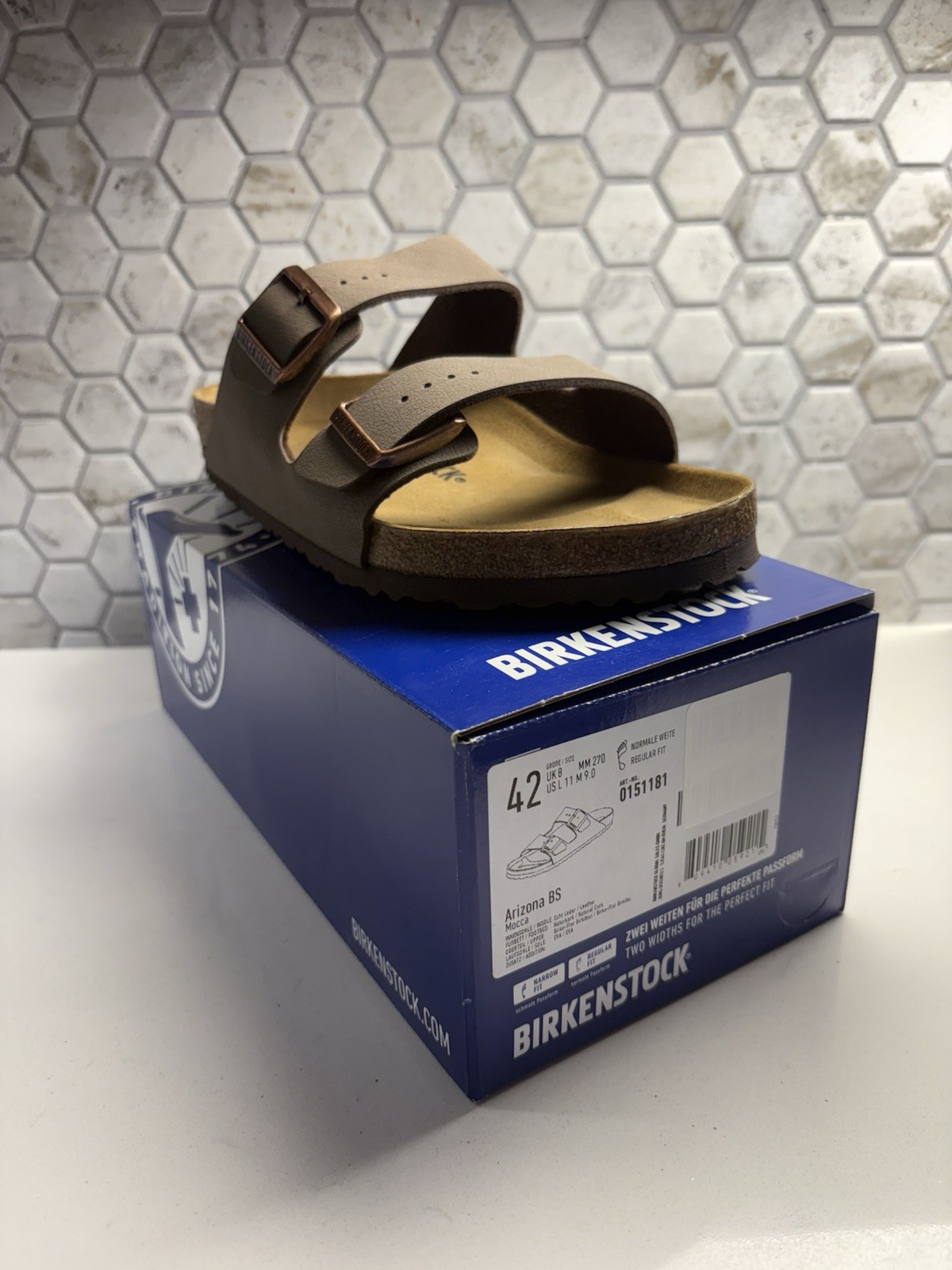Birkenstock Arizona Birkibuc Sandal for Men, Size 9- Mocha