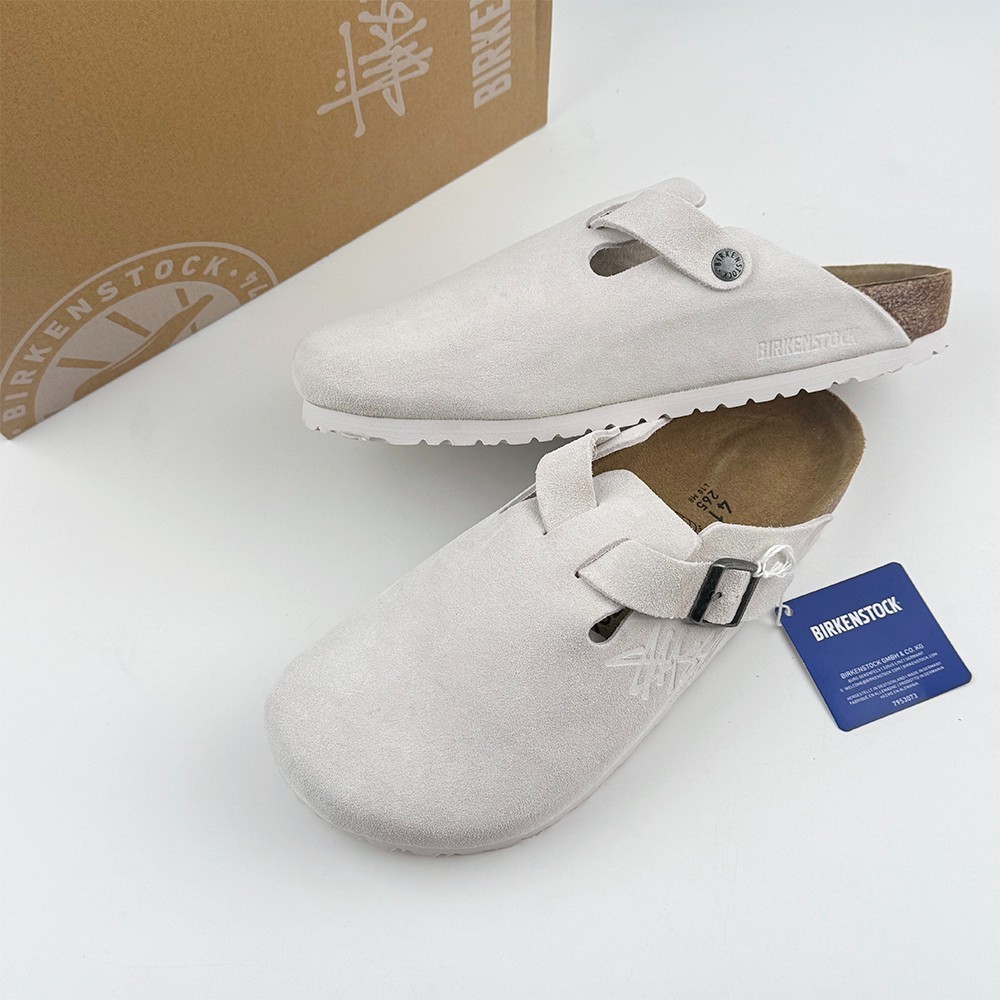 Stussy x Birkenstock Boston Unisex Clog Bone Suede Shoes Wide 37-45