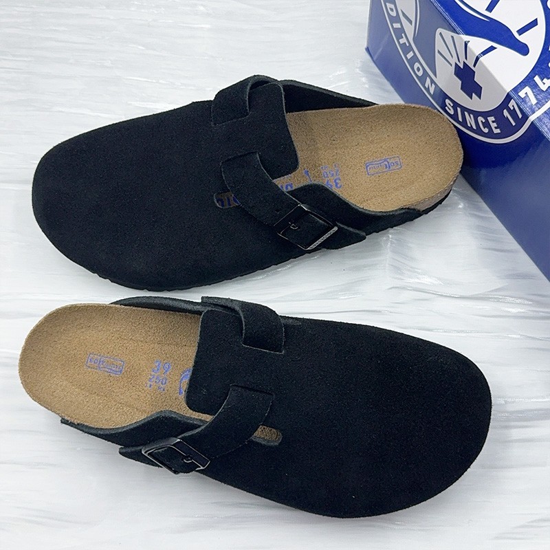 Birkenstock Boston Black Suede Leather Soft Footbed Unisex Shoes Size 37-45