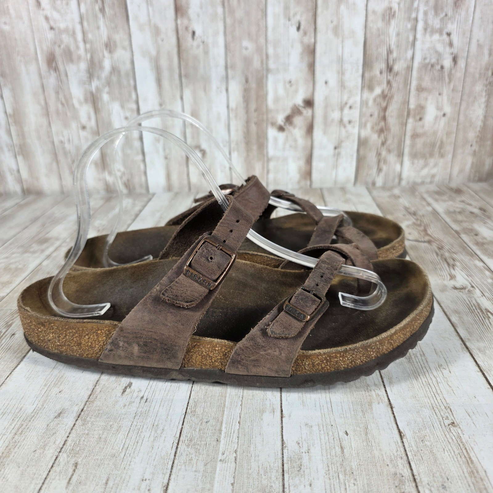 Womens Birkenstock Mayari Brown Leather Thong Sandals Comfort EUC
