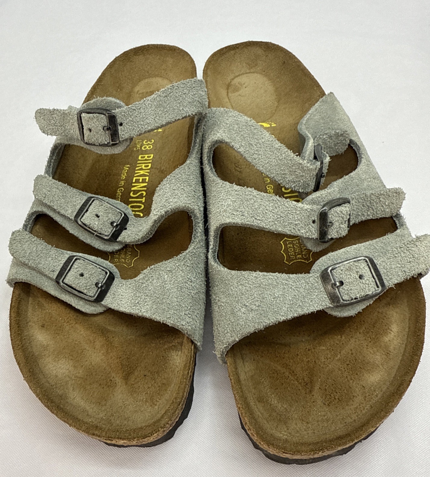 Birki’s by Birkenstock “Florida” Grey Suede Sandals Size 38 L7 M5