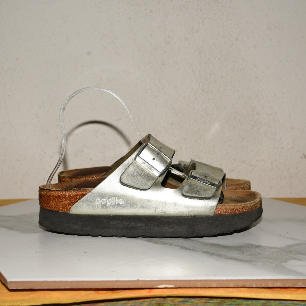 Birkenstock Papillio Arizona Leather Metallic Slide Women 38 N