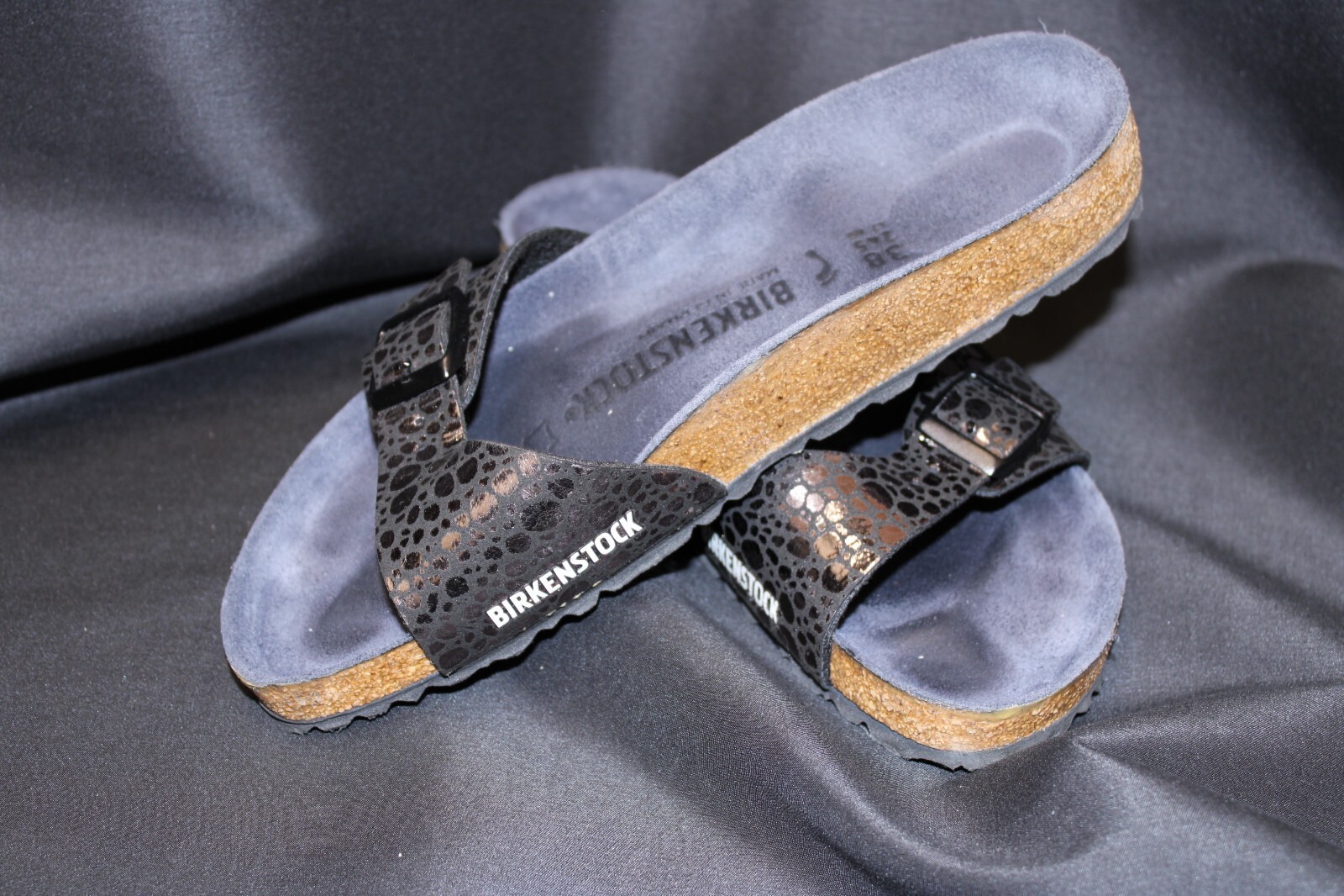 New! Women’s Birkenstock Madrid Slippers – 38, Shiny Serpent Print, Stylish.