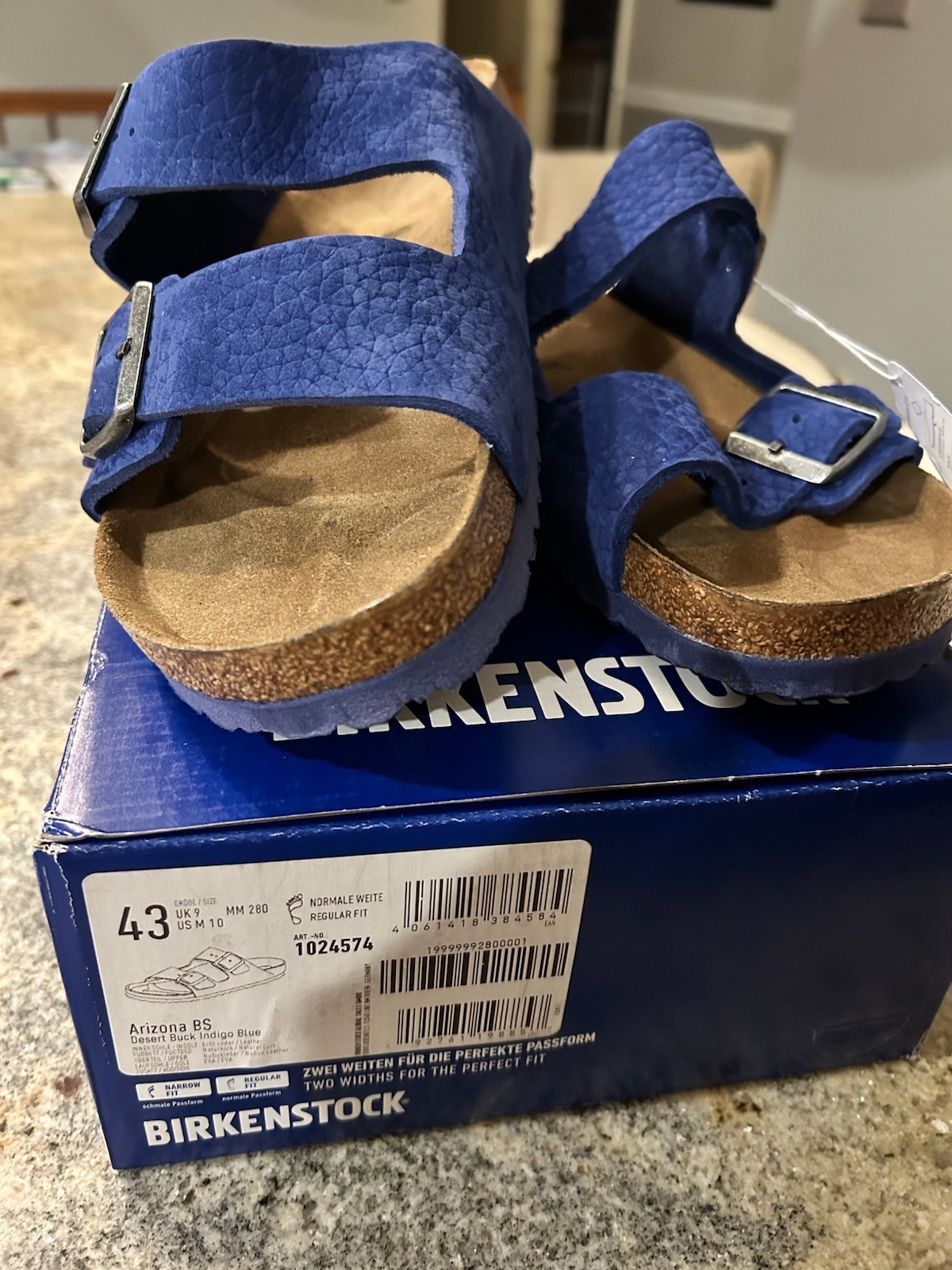 Birkenstock Arizona Indigo Blue Nubuck  Unisex Sz EU 43/ W12/M10 NWT & Box