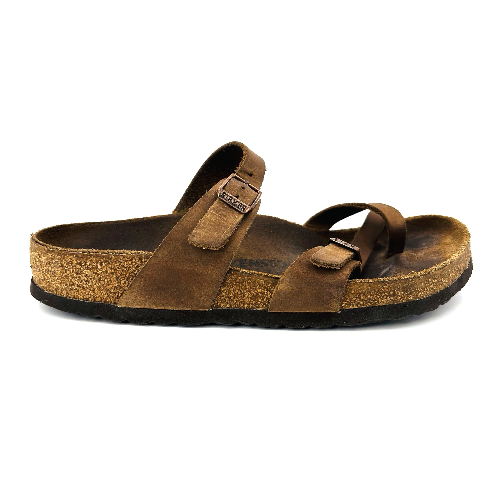 Womens 8 39 Regular Birkenstock Mayari Brown Genuine Leather Sandals Toe Loop