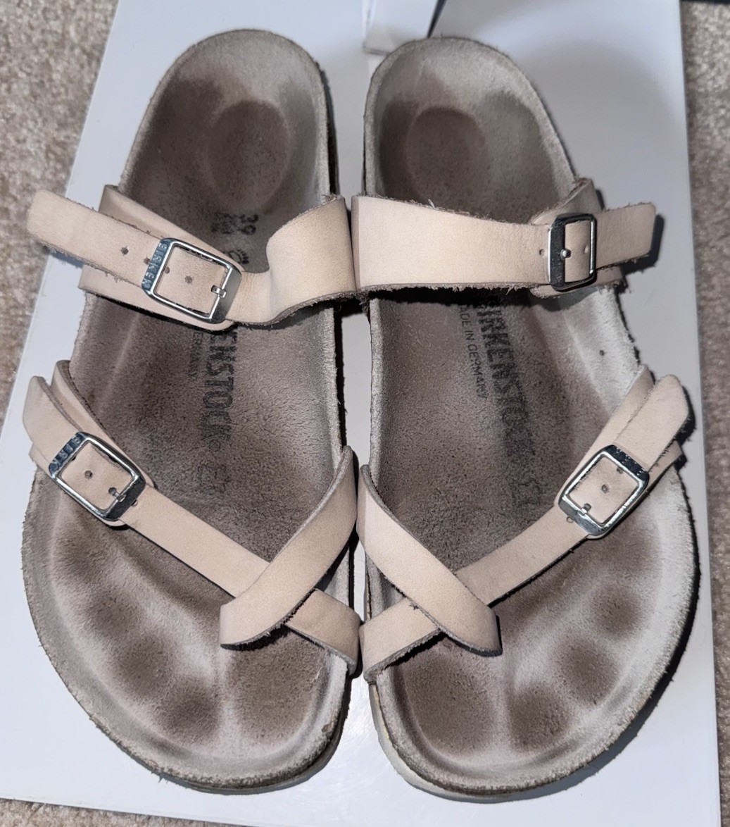 Birkenstock Mayari Sandals Off-White/Grey Nubuck Leather EUR 39 / US 8