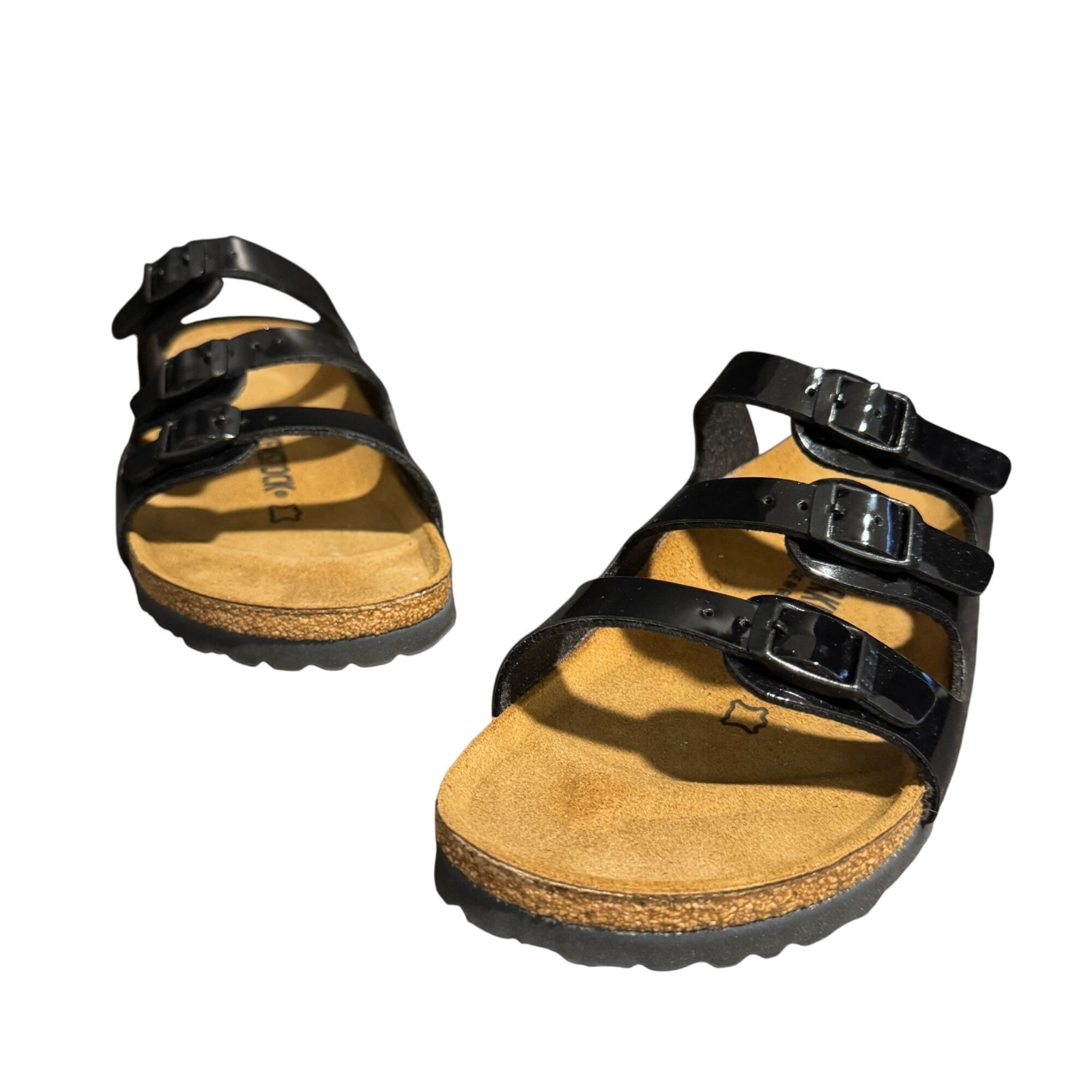 Birkenstock Florida Black Patent Womens Sandal Birko-Flor Narrow, Size 37 NWB