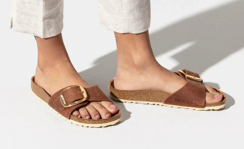 BIRKENSTOCK Women size 36 Cognac Madrid Big Buckle Oiled Leather Sandal