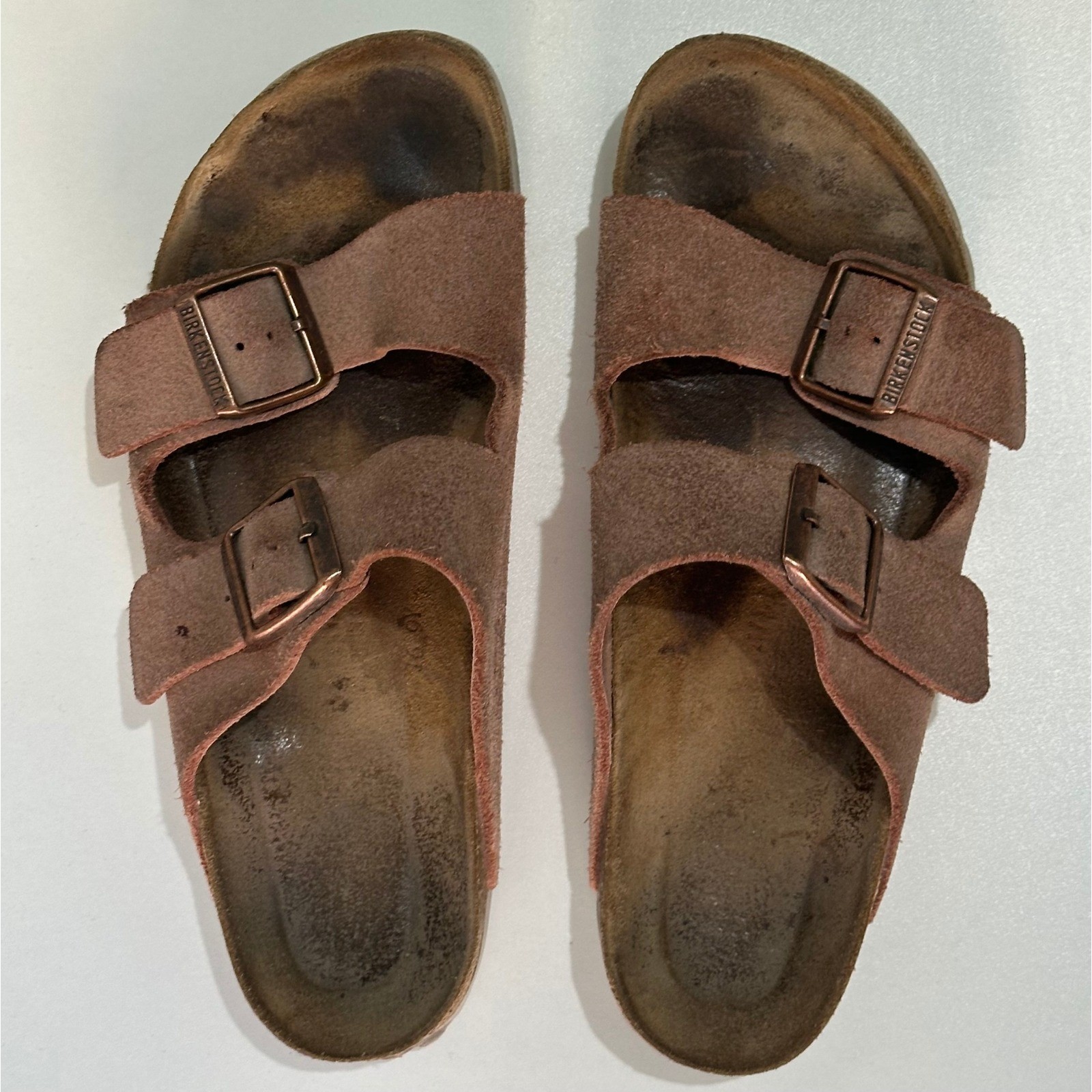Birkenstock Arizona Suede Sandals Brown Copper Buckle Comfort Slides Size