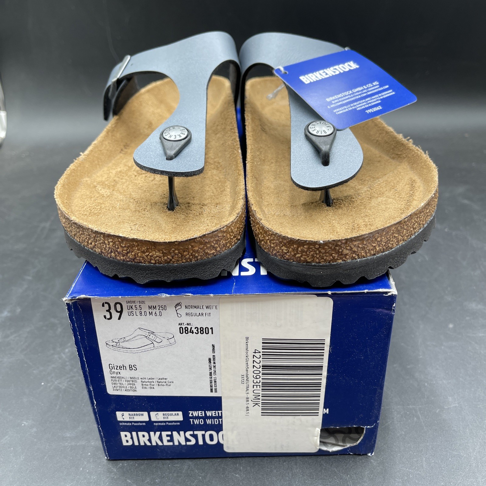 Birkenstock Arizona VL Suede Leather Gisele BS Onyx  Sandals Slides Mules, 8 M