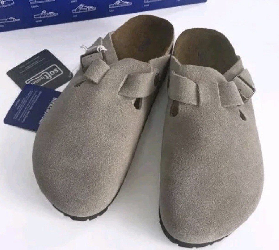 Birkenstock Boston Taupe Soft Footbed Suede Leather Narrow Shoes EU 45 unisex