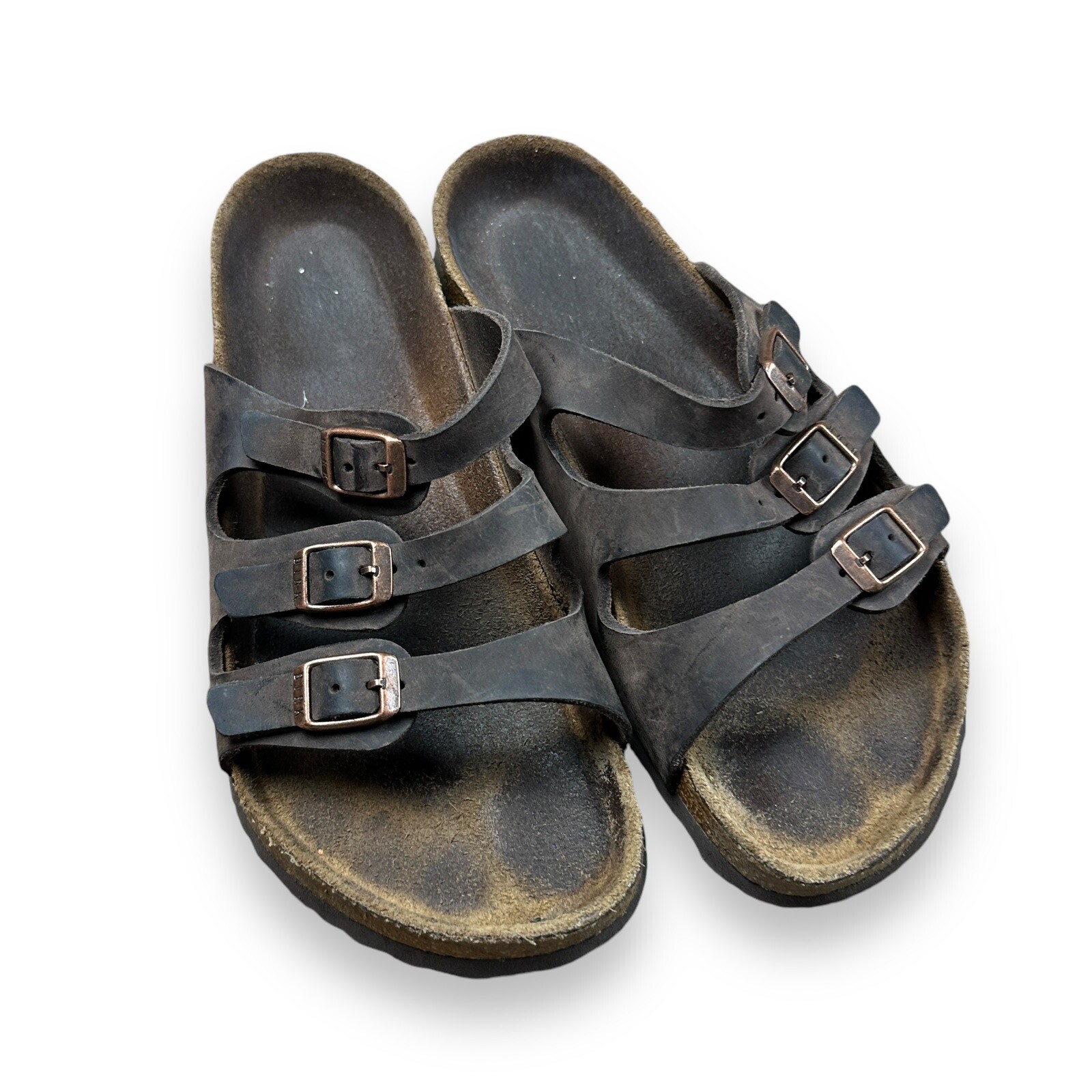 Birkenstock Florida Women’s 37 Sandals Brown Leather 3 Strap US 6-6.5 Distressed