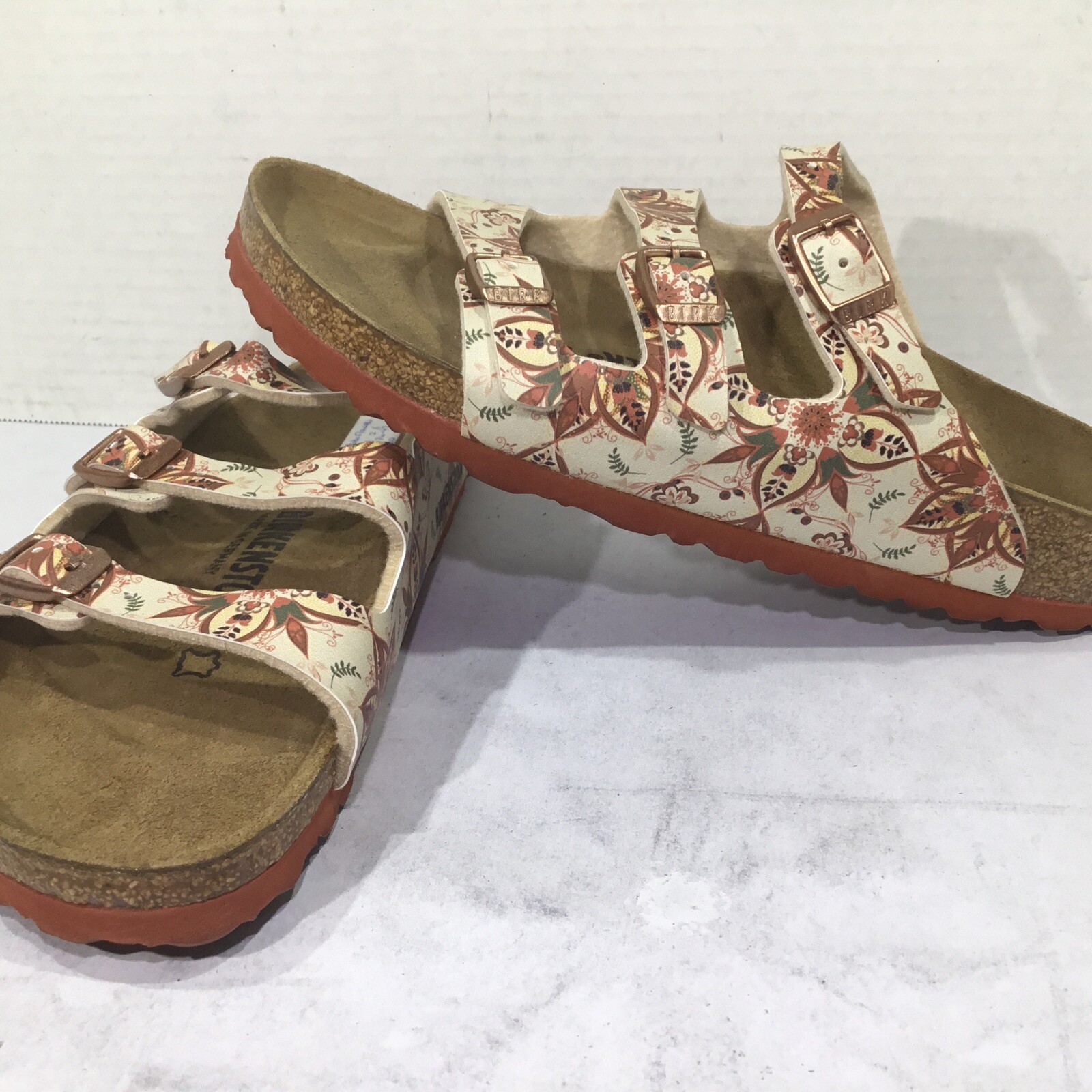 Birkenstock Women’s Size 7 Narrow Florida Fresh Boho Flowers Earth Red Y23-1350