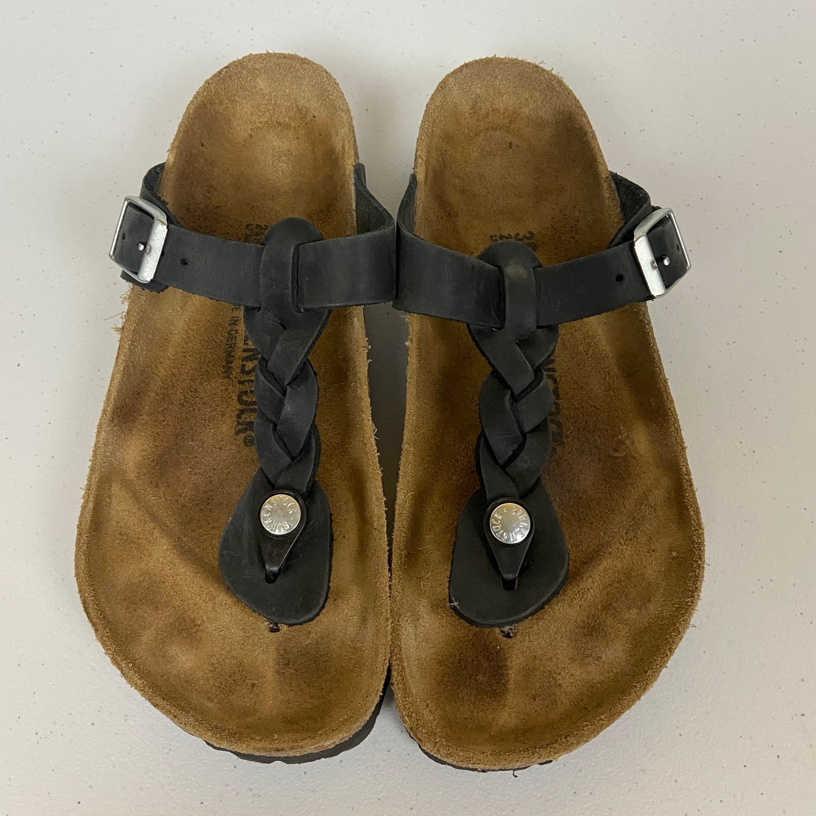 Birkenstock Gizeh Braided Black Oiled Leather Sandal Shoes Womens 38, 7-7.5