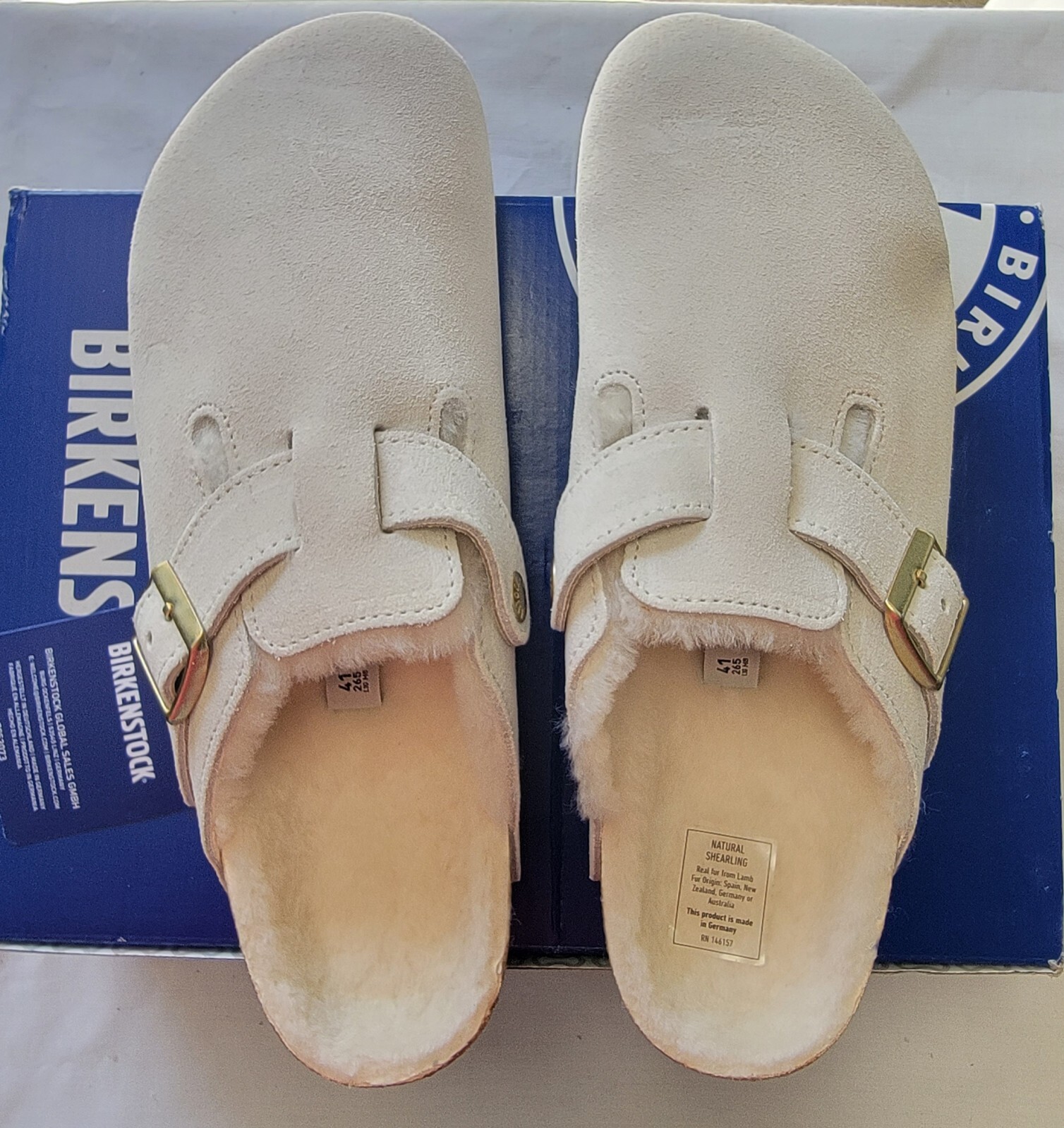 Birkenstock Boston Shearling Color Antique White Suede Regular Wide