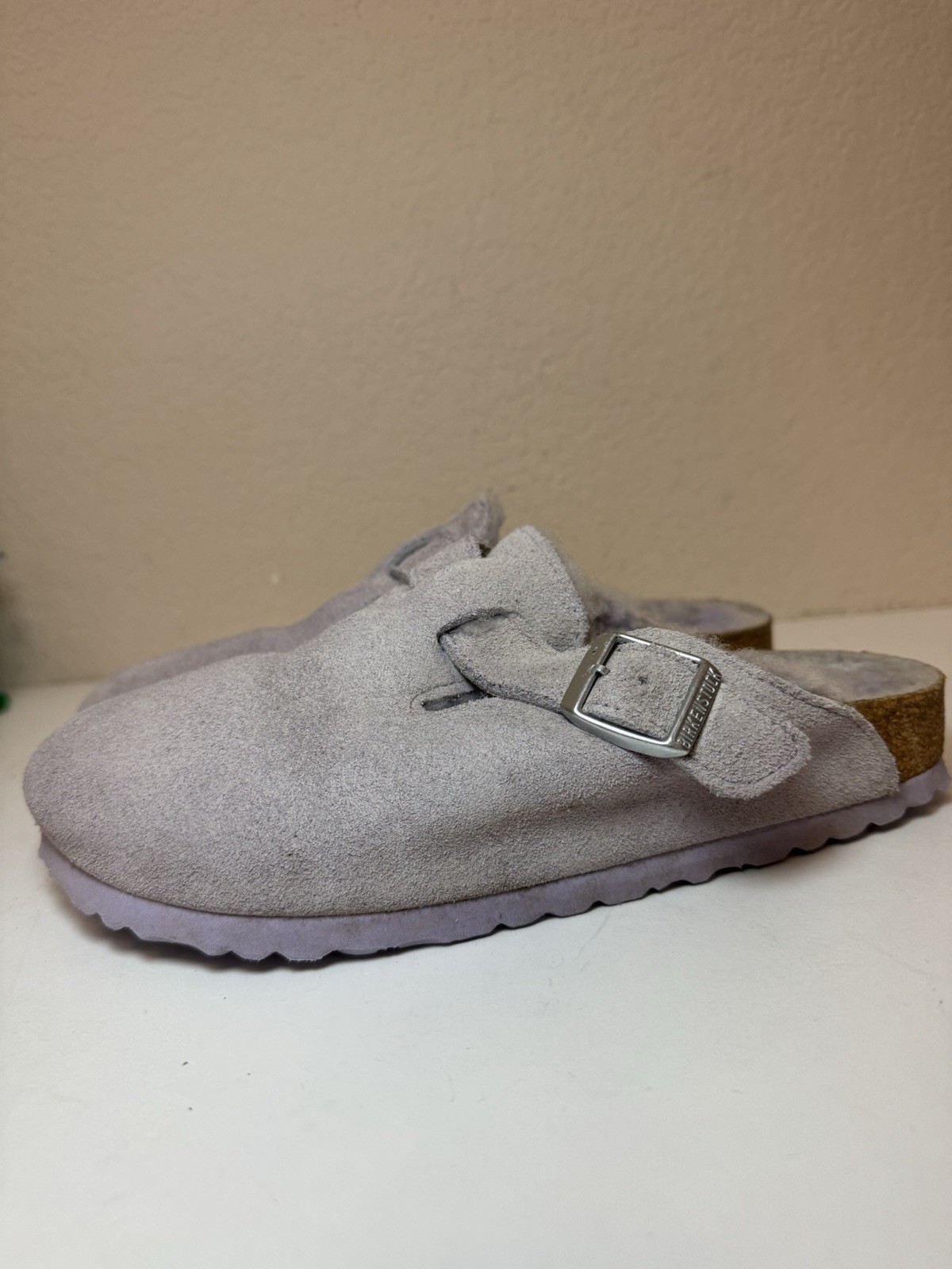 Birkenstock Boston Shearling Purple Fog Suede Clogs Womens Size 7 EU 38 Shoes