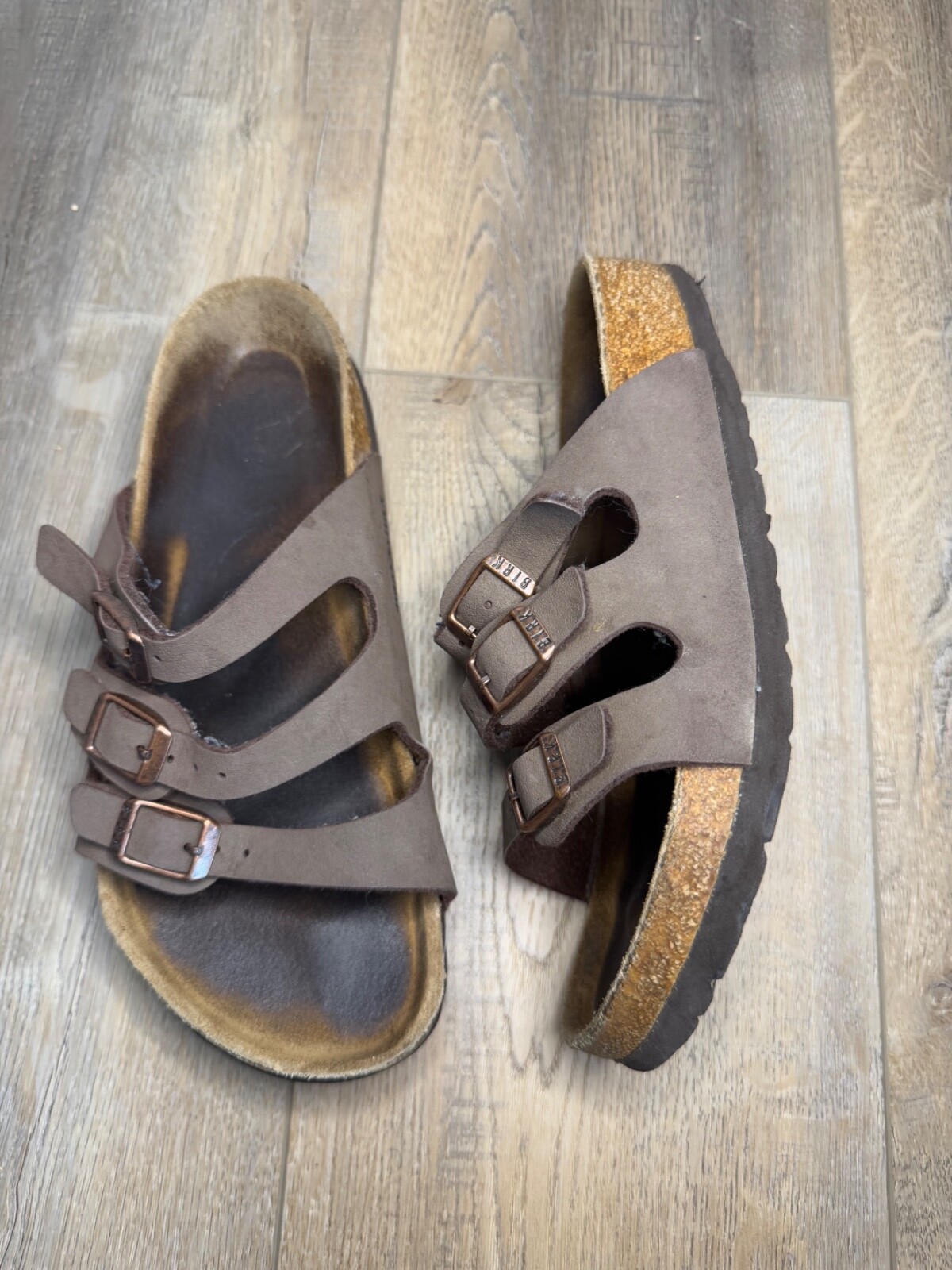 Birkenstock Florida Soft Footbed Sandals Womens Sz 5-5.5 Birko-Flor Brown