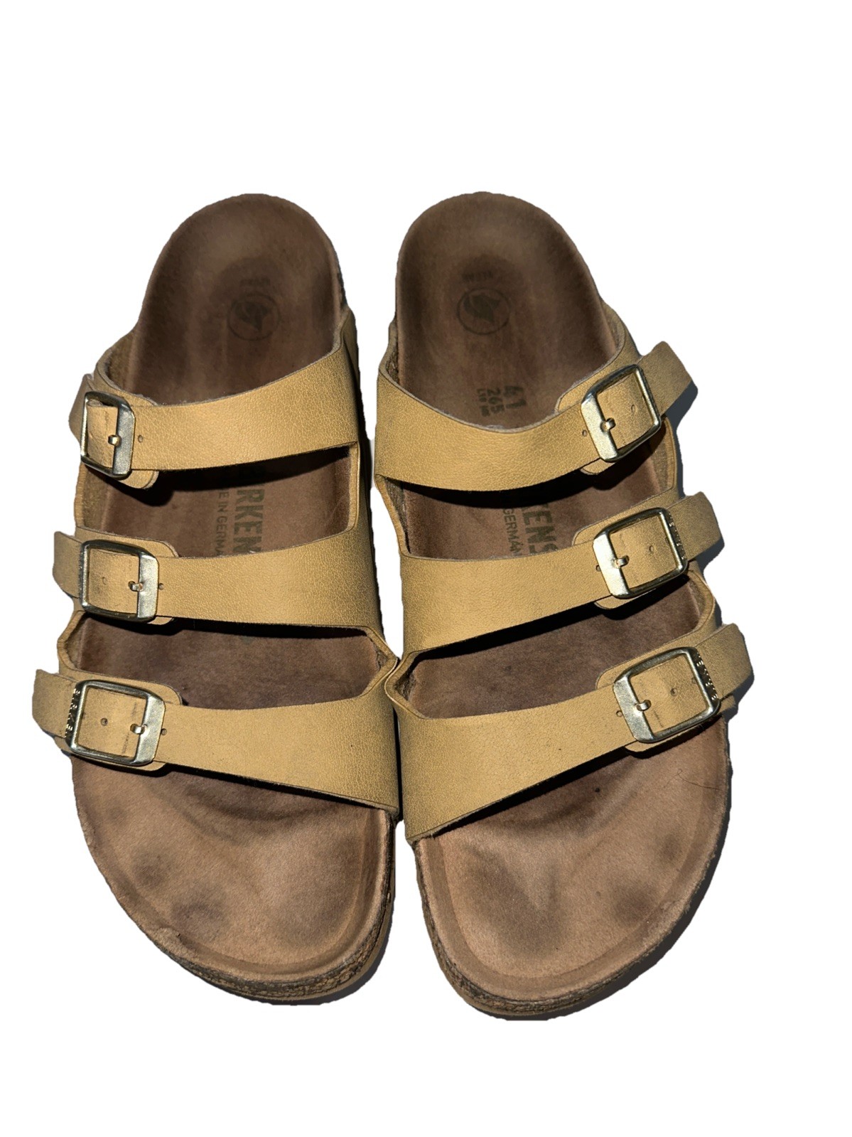 Women’s Birkenstock Florida Triple Strap Birko-Flor Sandals Tan Size 41