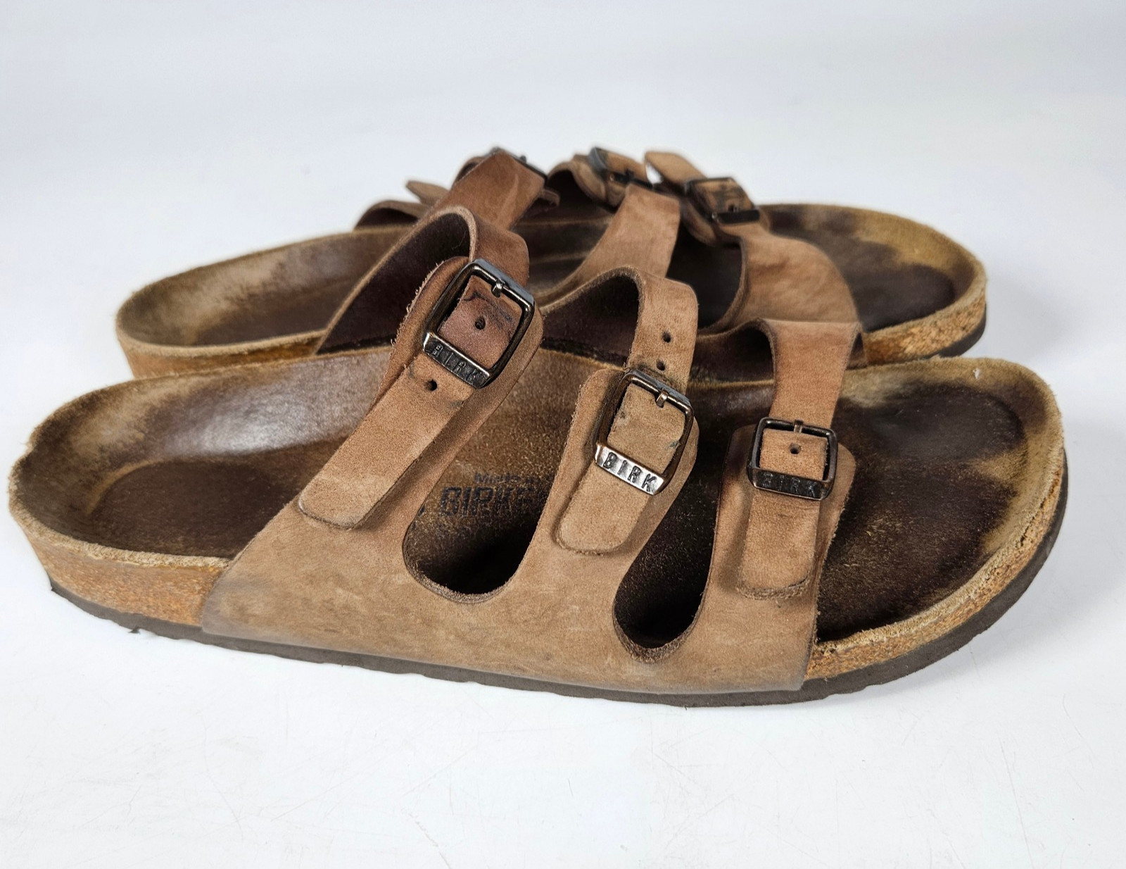 Birkenstock Florida Brown Leather Slides Sandals Soft Footbed Women Size: 39 / 8