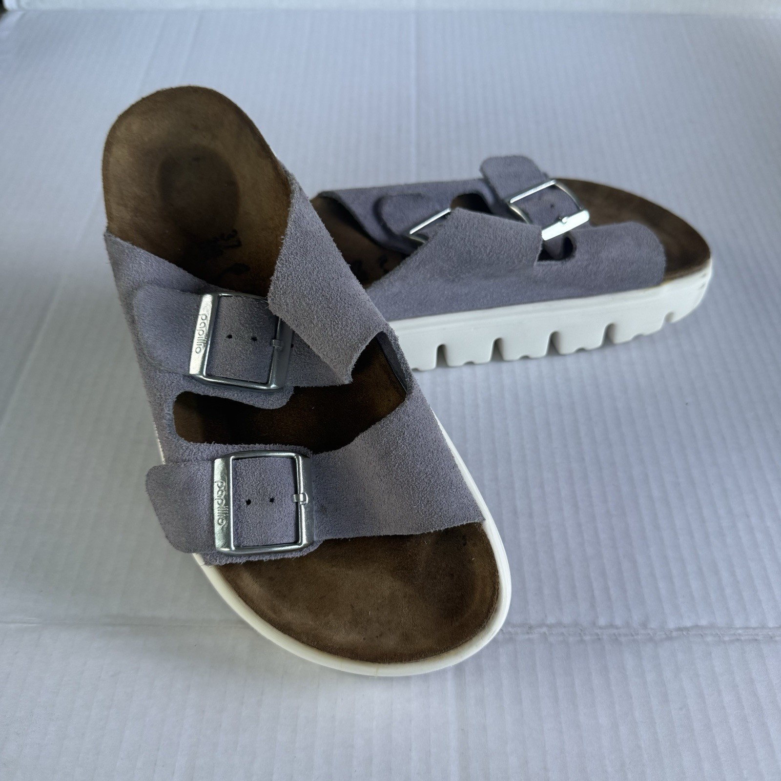 Womens 6 37 N M Birkenstock Papillio Arizona Chunky Purple Suede Platform Sandal