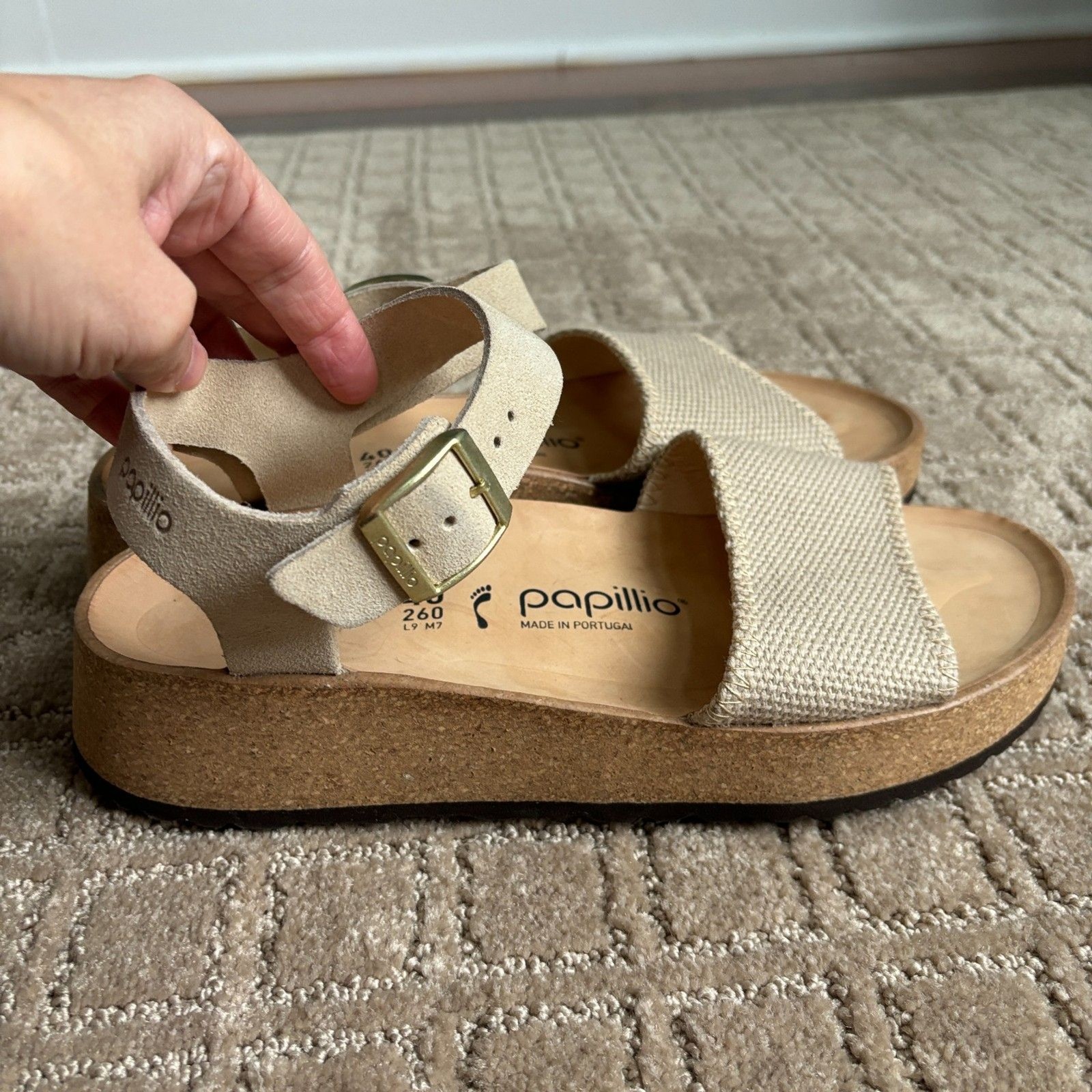 Birkenstock Papillio Glenda Suede Leather-Textile Womens 9 Beige Sandal Platform
