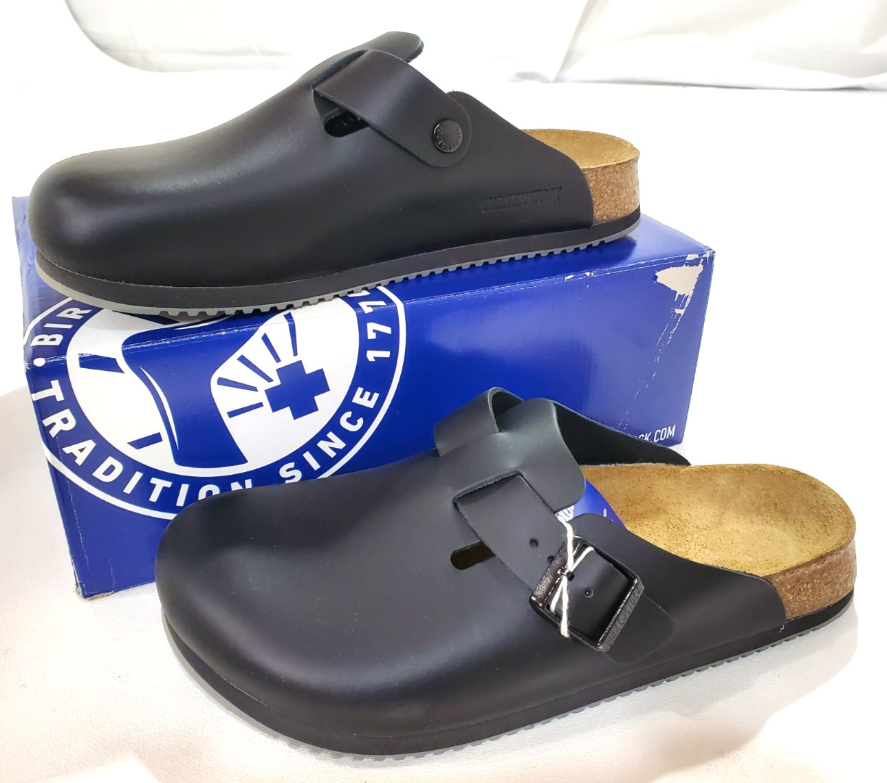 Birkenstock Boston BS Super Grip ClogMens Size 43 US 10 Black Smooth Leather NEW