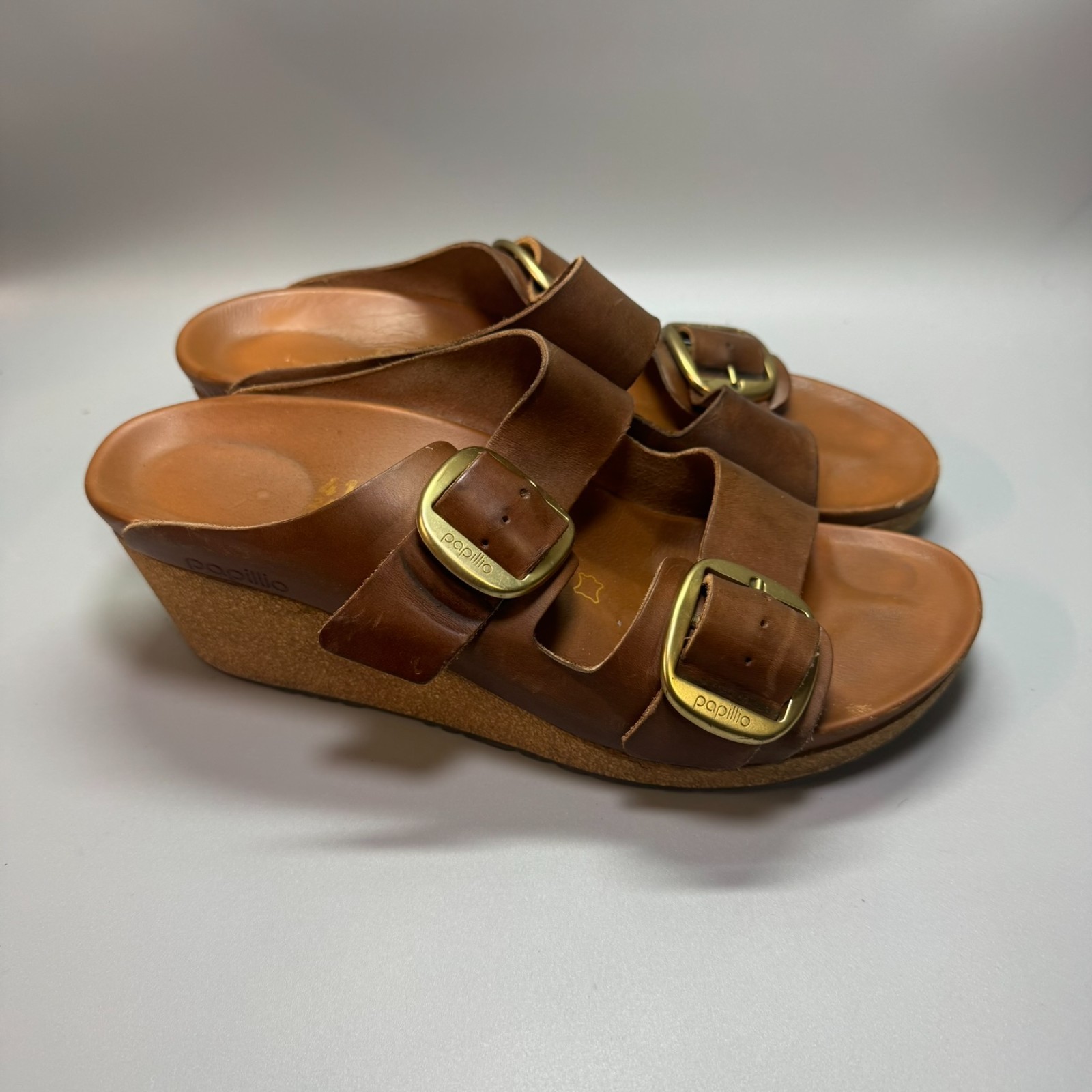 Papilio by Birkenstock Nora Big Buckle Brown Leather Platform Sandal US10 EU41