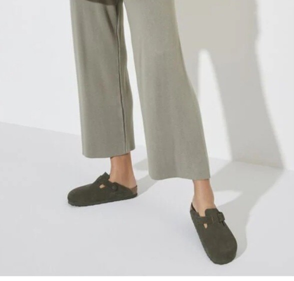 Birkenstock Boston Bs Color Modern Suede Thyme Suede Regular Wide