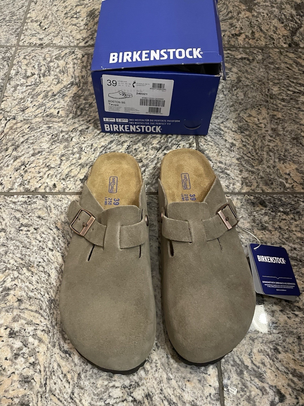 Birkenstock Boston Taupe Suede Clogs Size 39 Narrow Fit